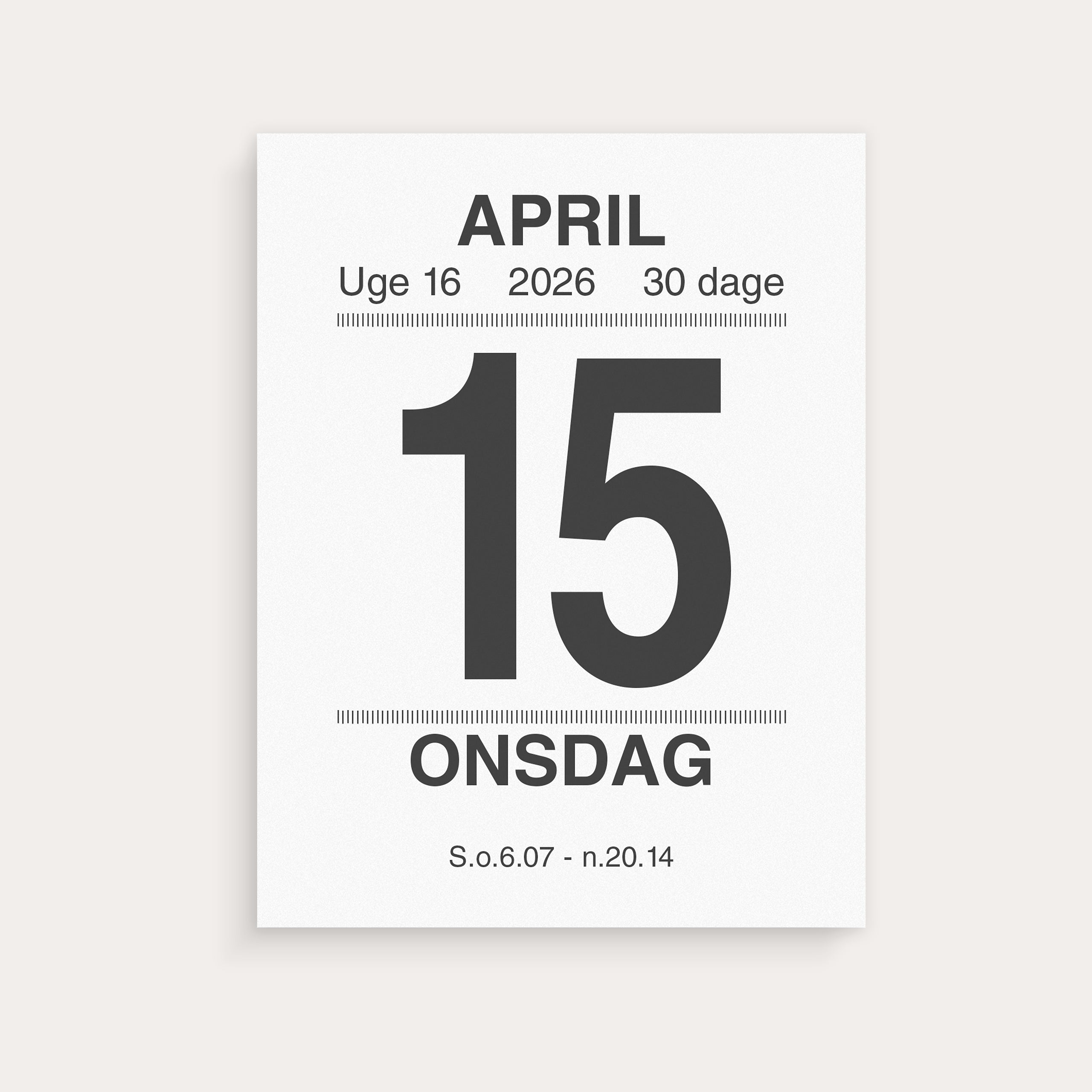 Broderikalender m/split og bagsidetekst 2026