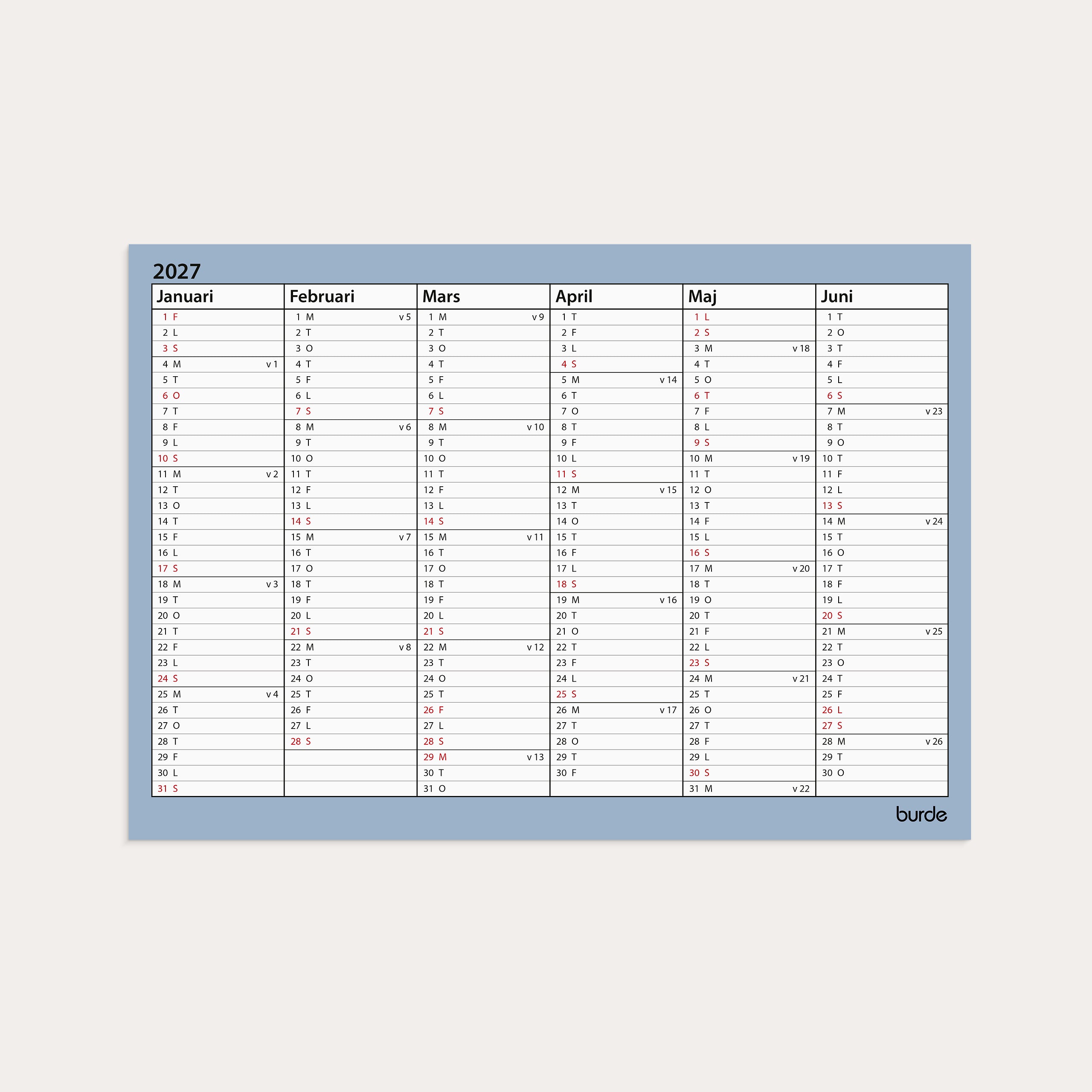 Väggkalender 26/27 Väggblad A4