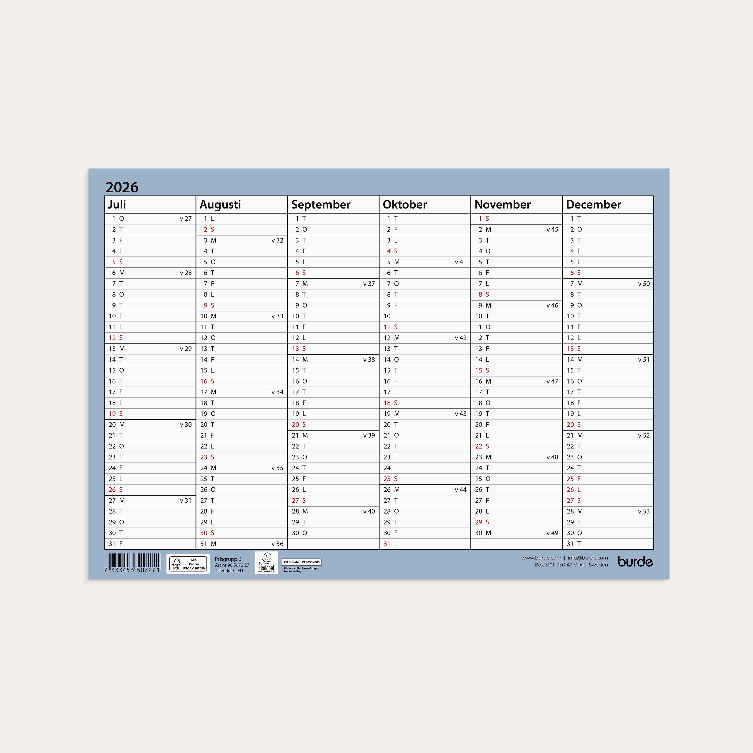 Väggkalender 26/27 Väggblad A4