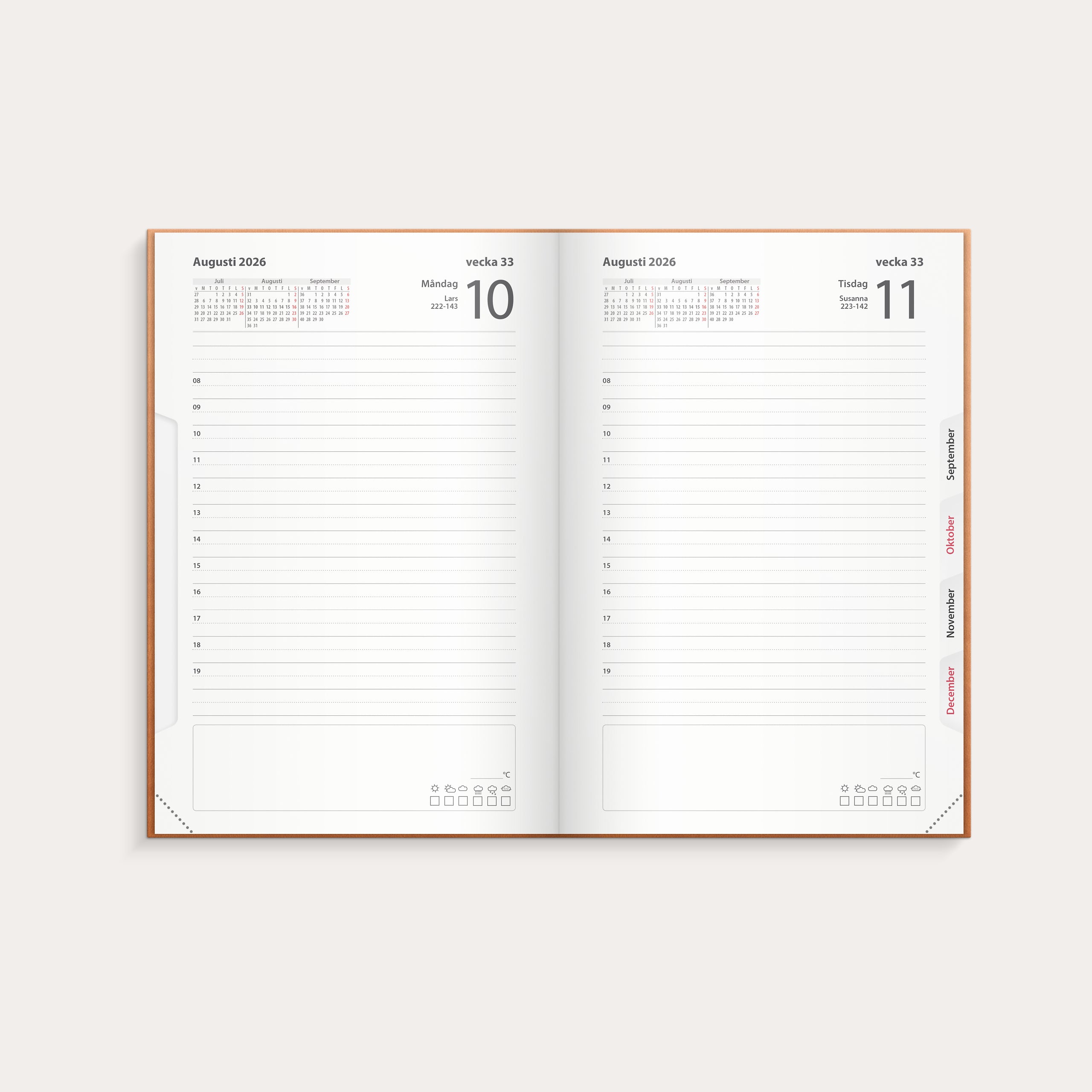 Kalender 2026 Dagbok cognac konstläder