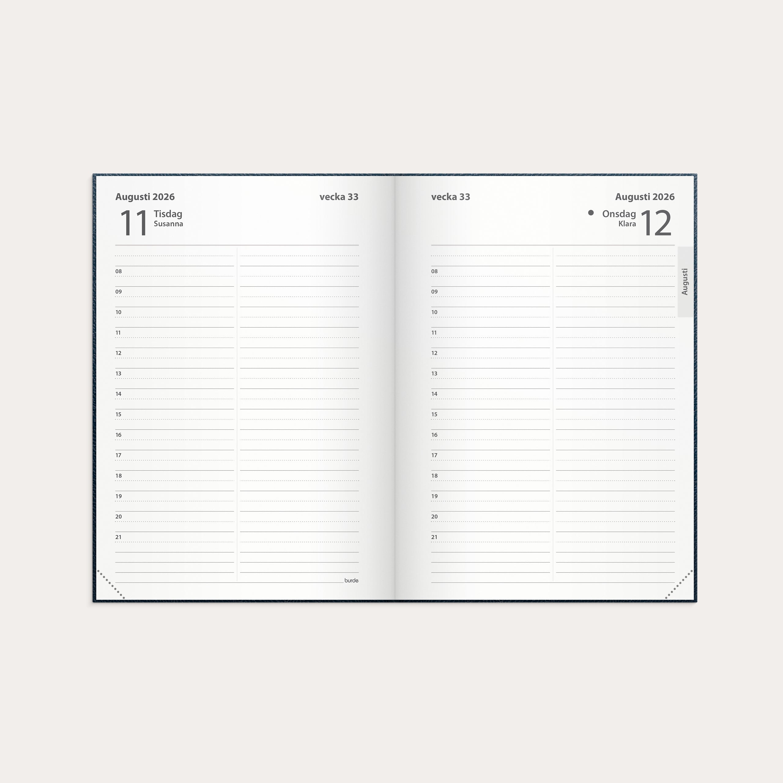 Kalender 2026 Liten Dagbok blått konstläder