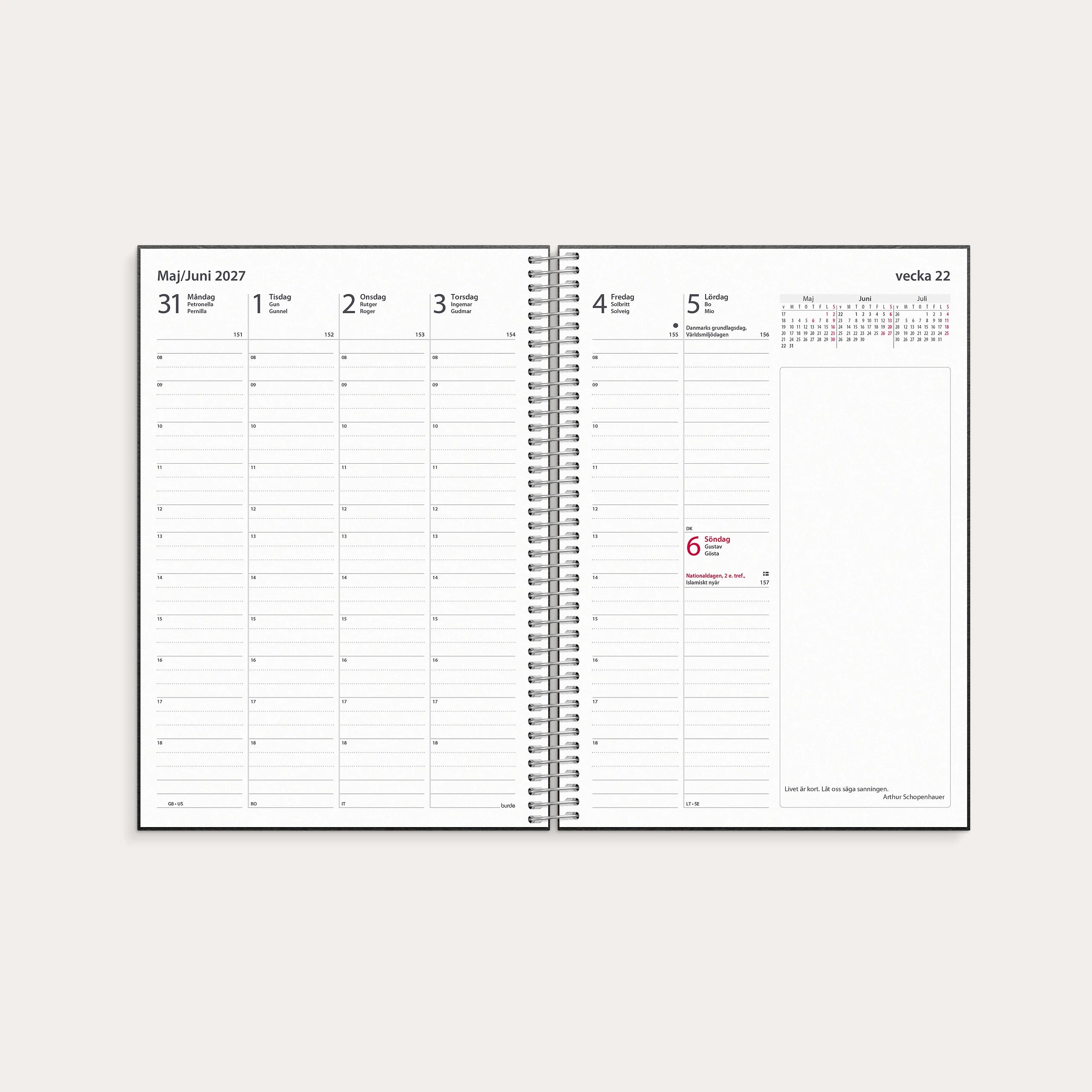 Kalender 2027 Business VIP svart konstläder
