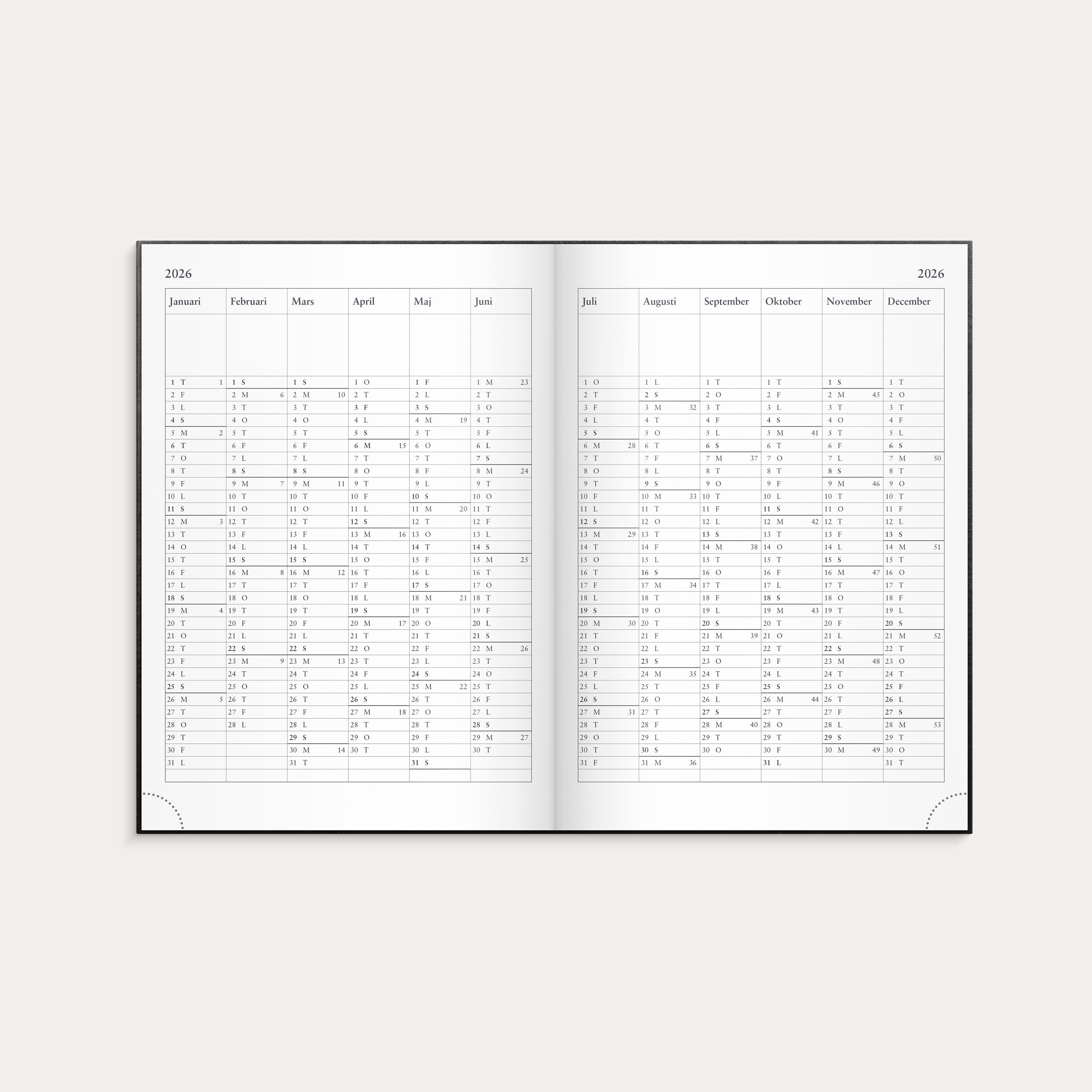 Kalender 2026 Företagarkalendern svart konstläder