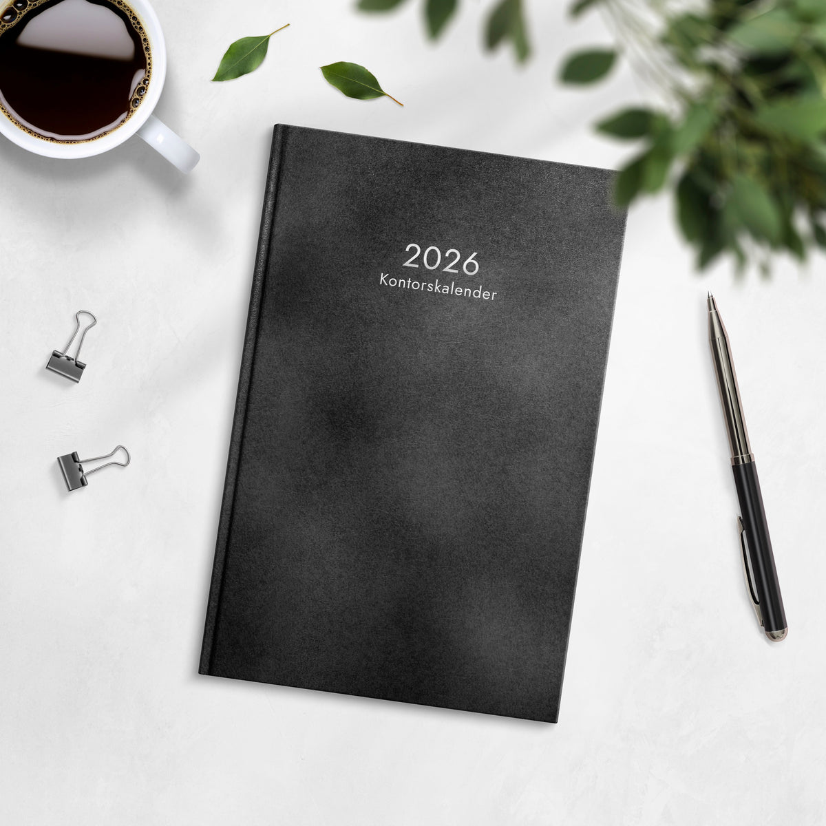 Kalender 2026 Kontorskalender svart konstläder