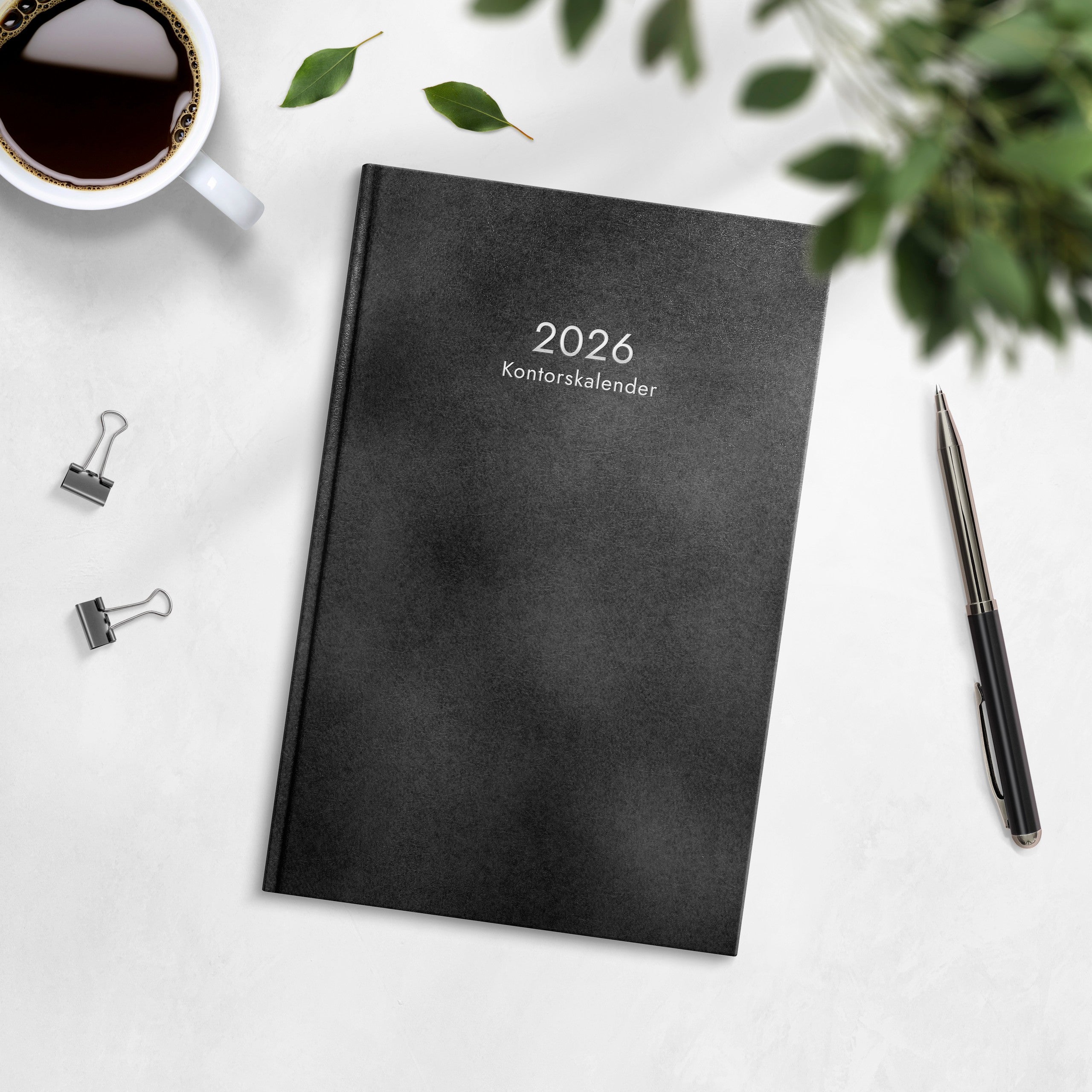 Kalender 2026 Kontorskalender svart konstläder