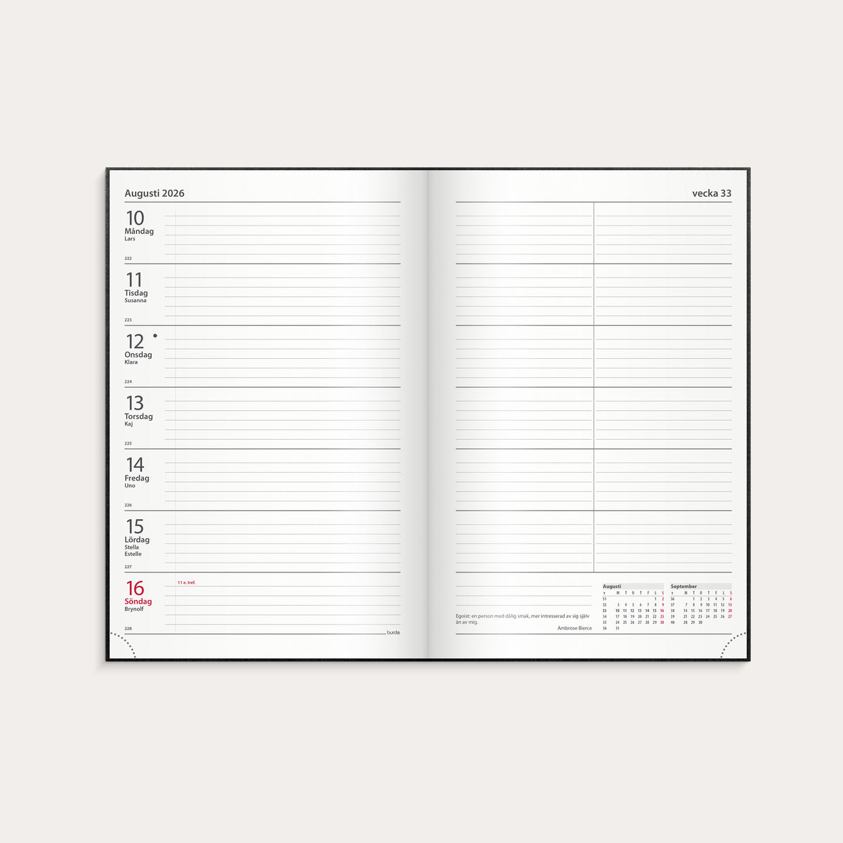 Kalender 2026 Kontorskalender svart konstläder