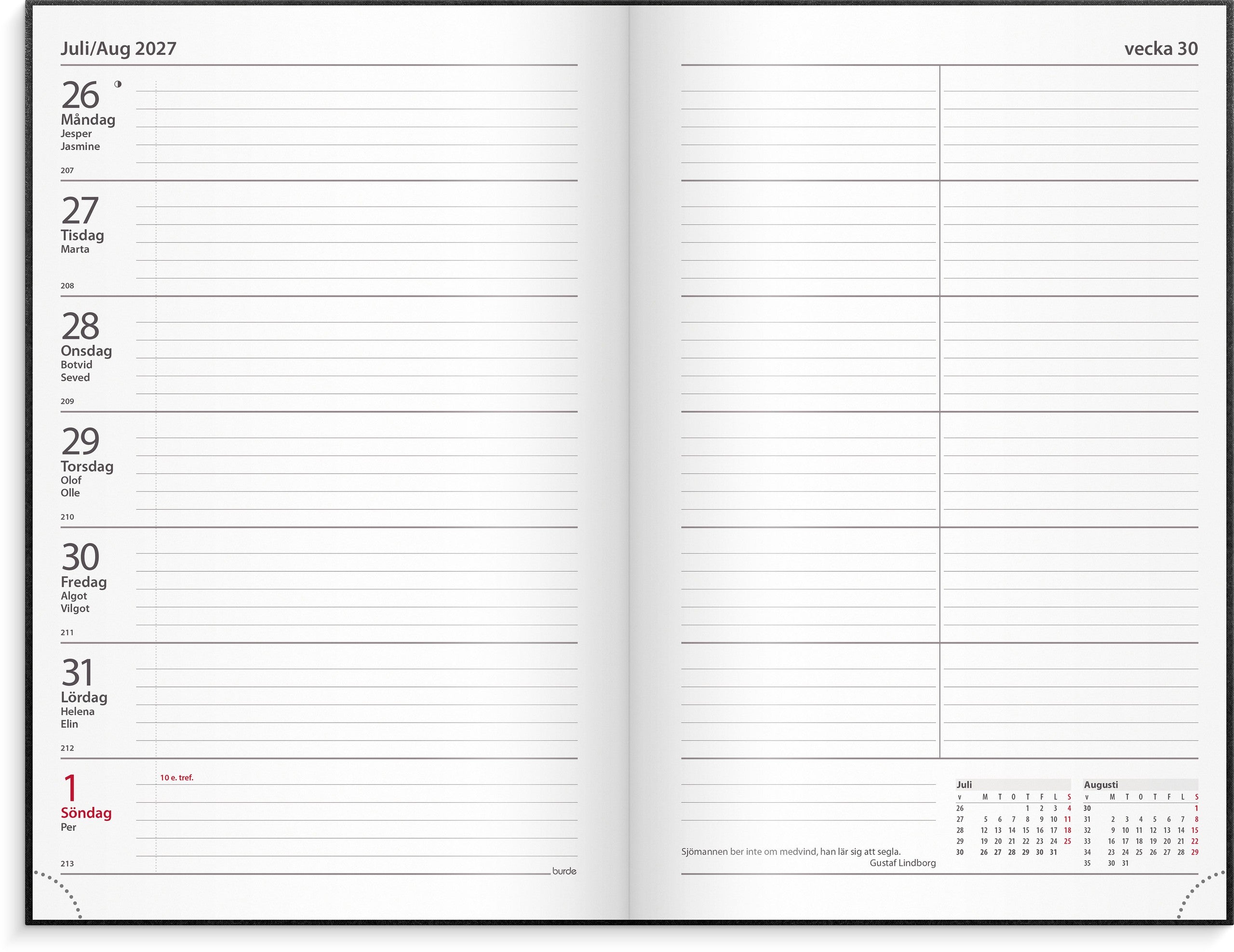 Kontorskalender 2027 svart konstläder