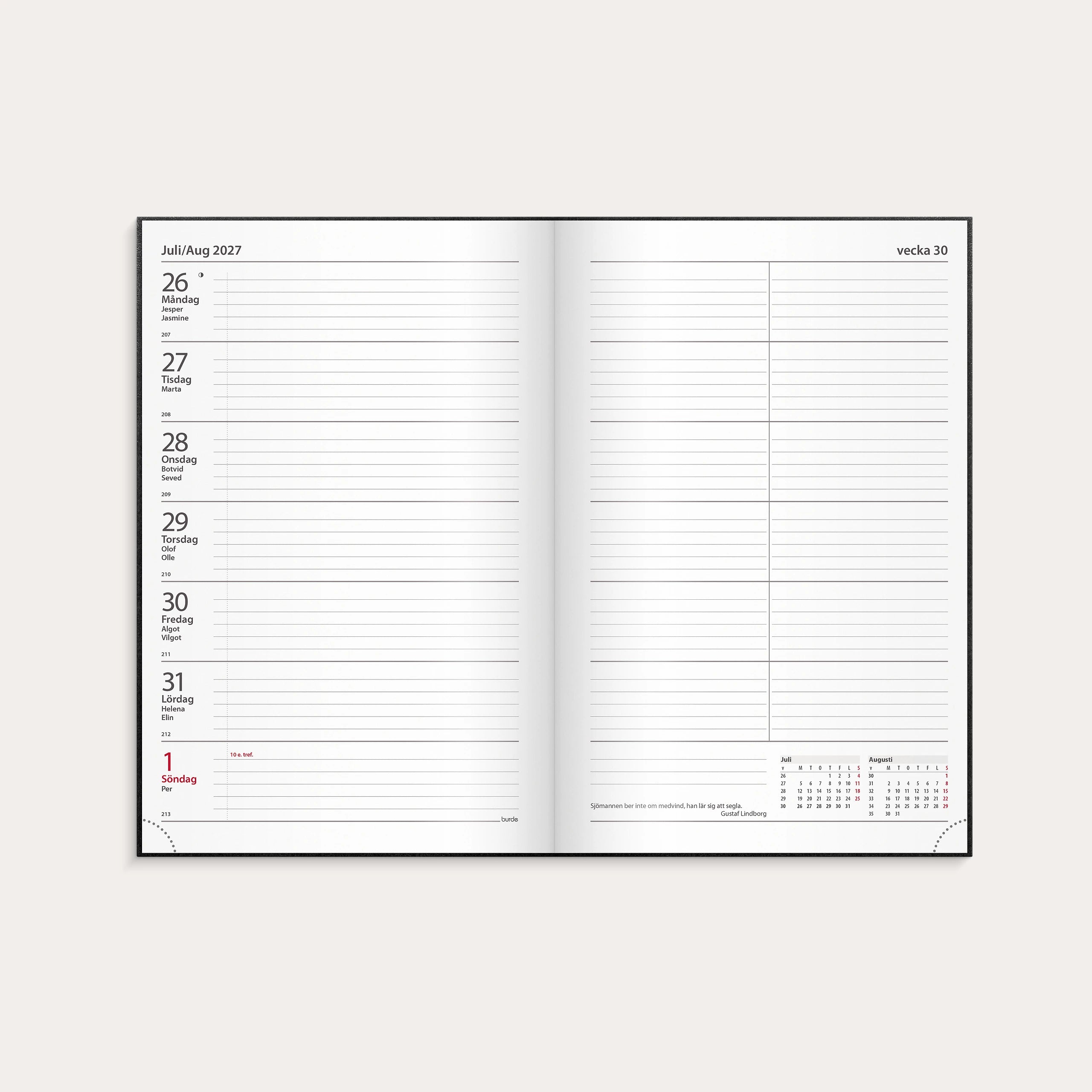 Kontorskalender 2027 svart konstläder