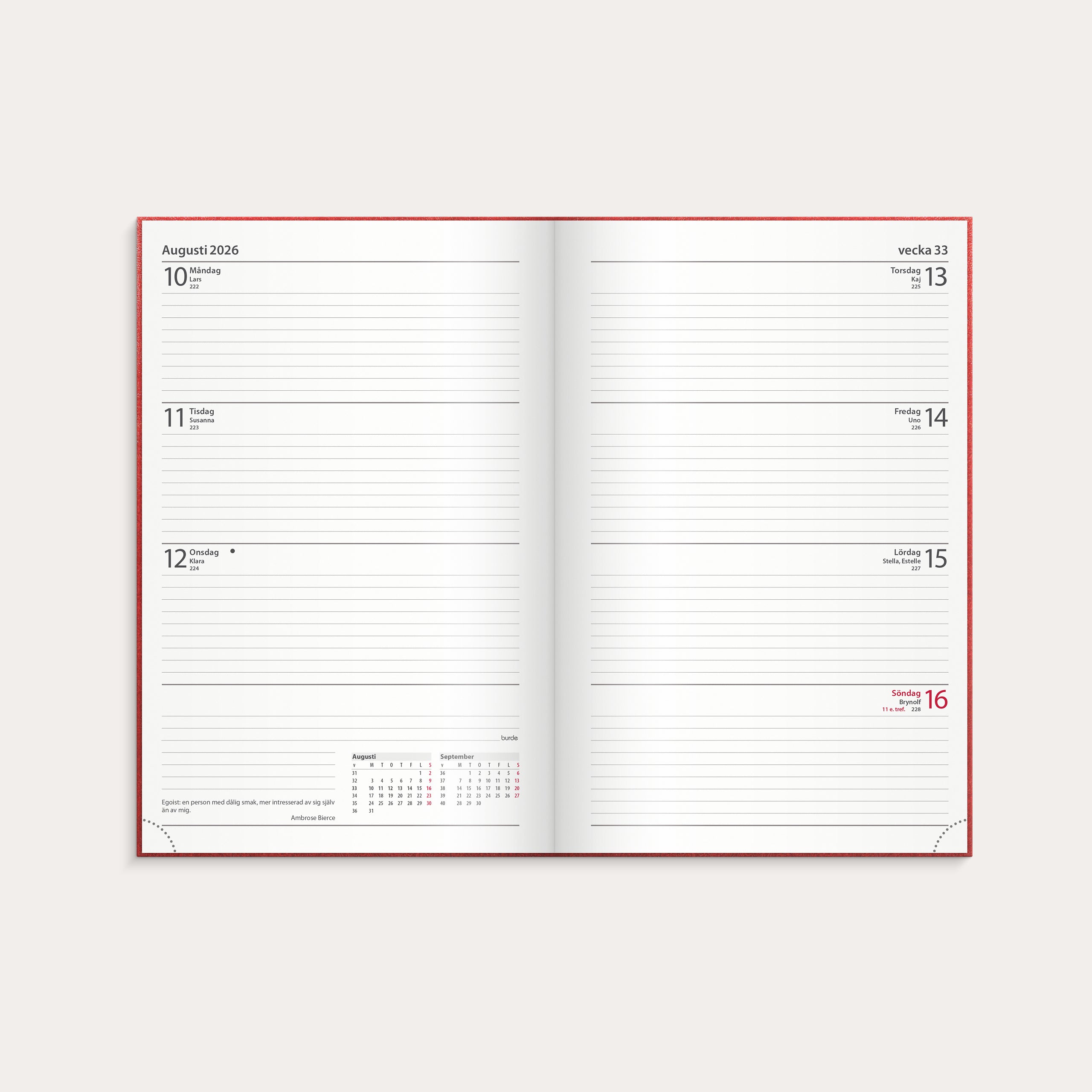 Dagbokskalender 2026 rött konstläder