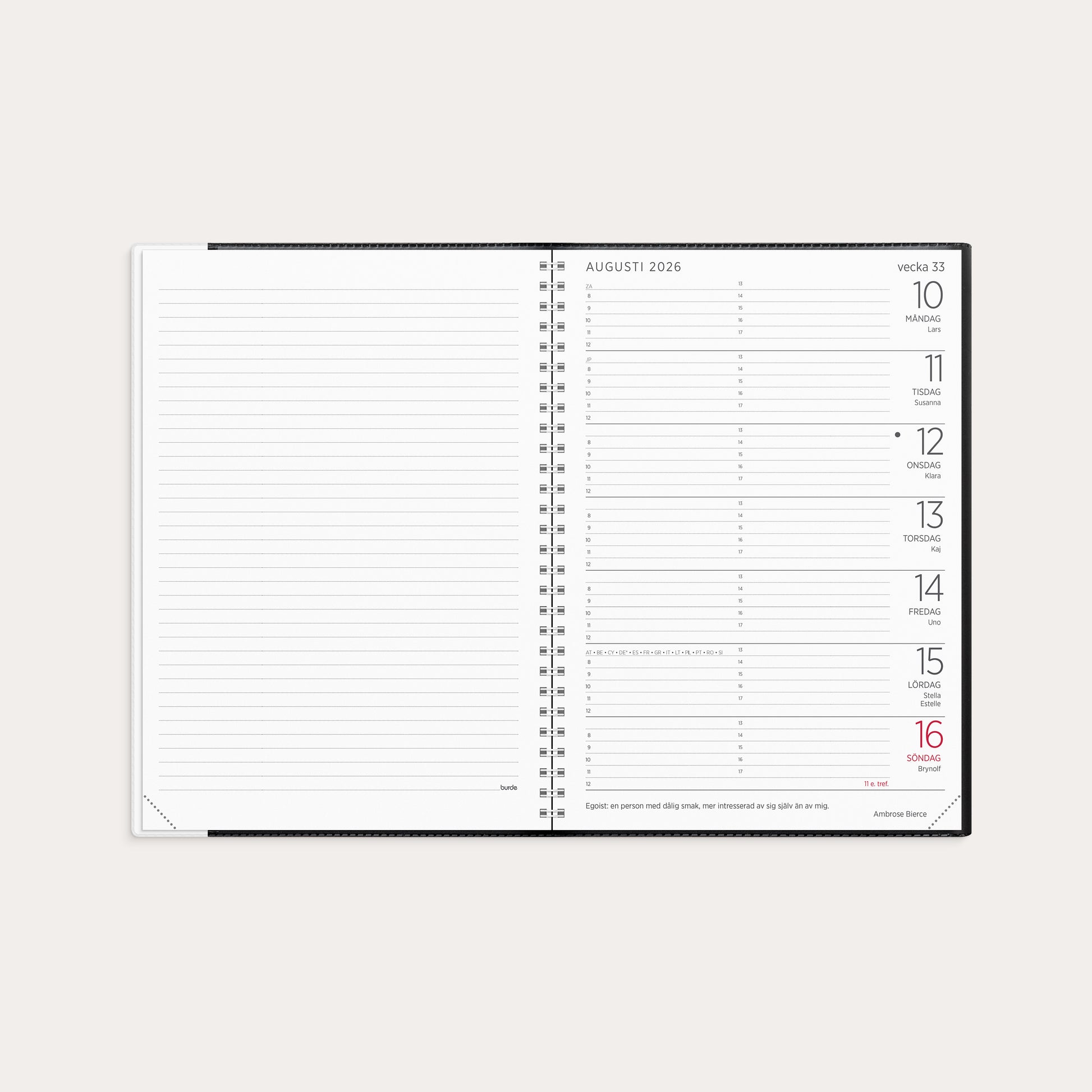 Stor Veckokalender 2026 svart plast – detail view