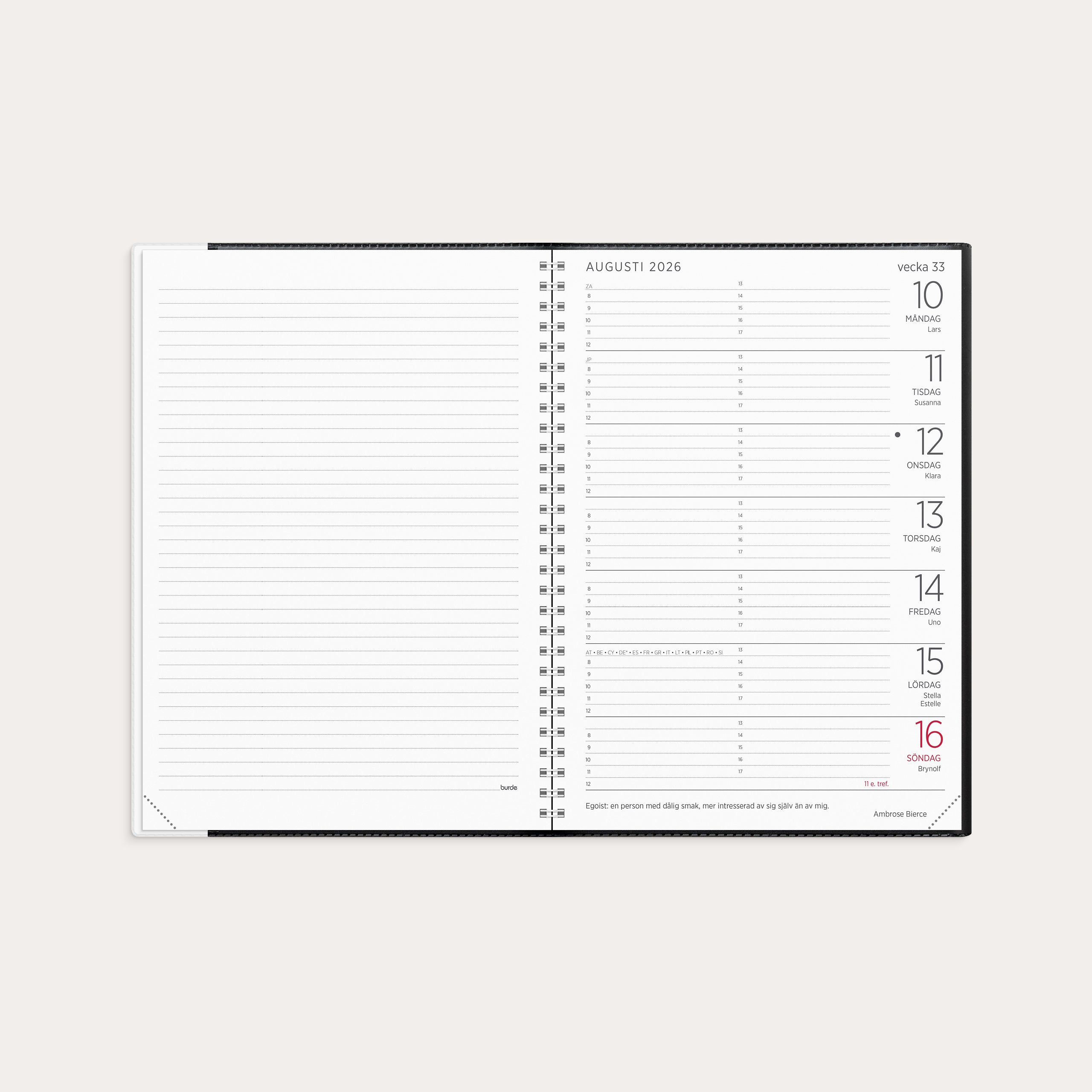 Kalender 2026 Stor Veckokalender svart plast