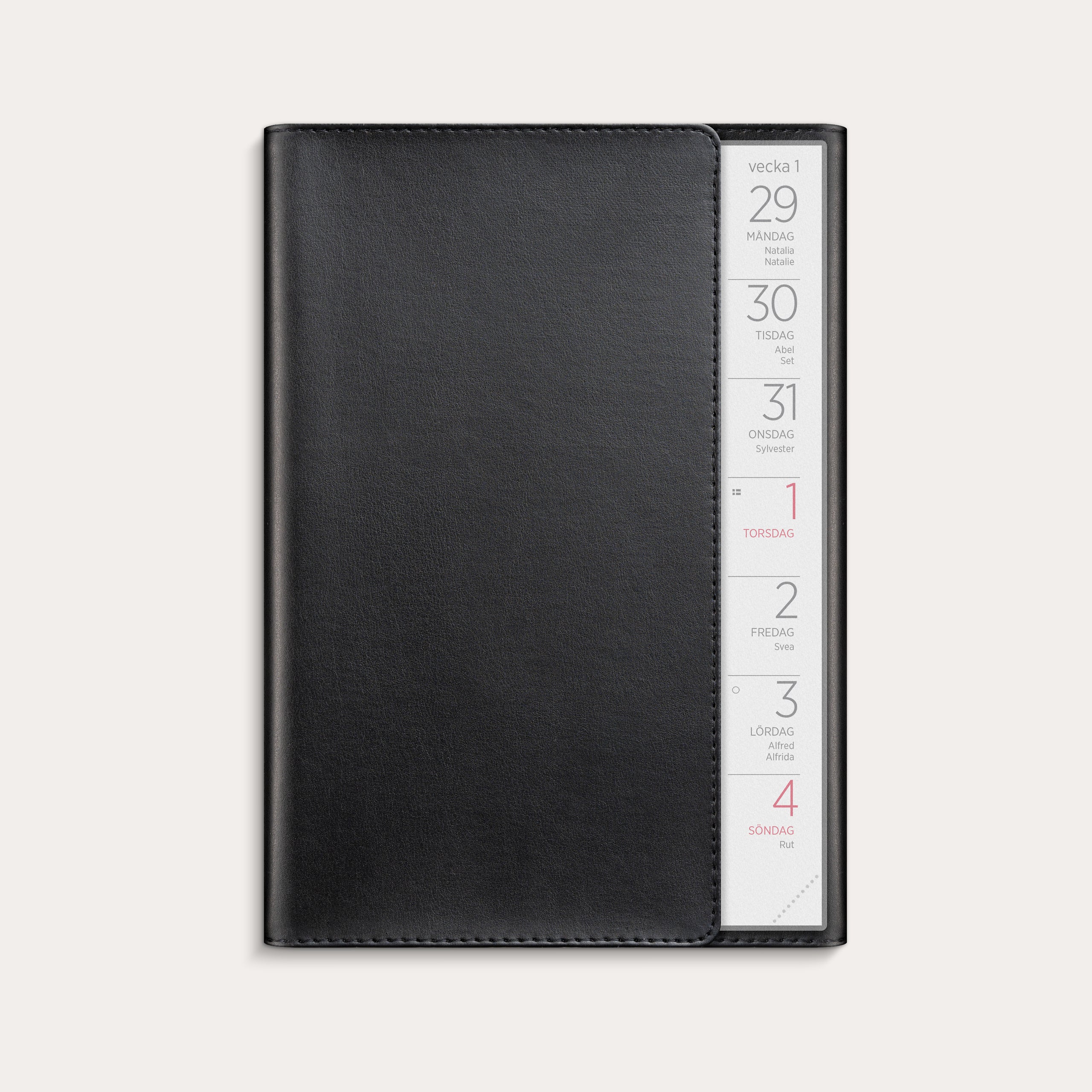 Stor Veckokalender 2026 svart konstläder