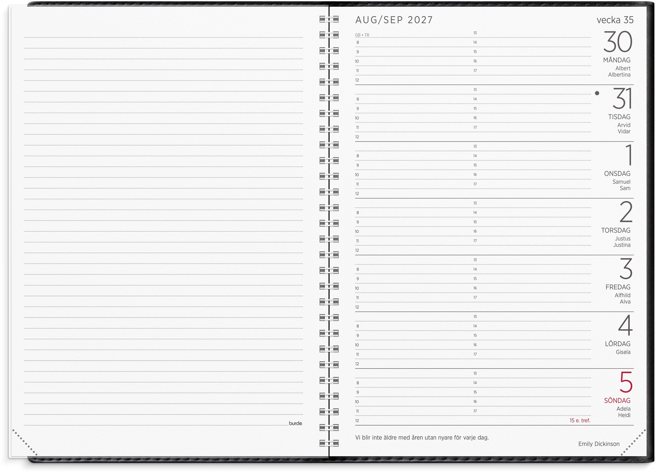 Stor Veckokalender 2027 svart konstläder