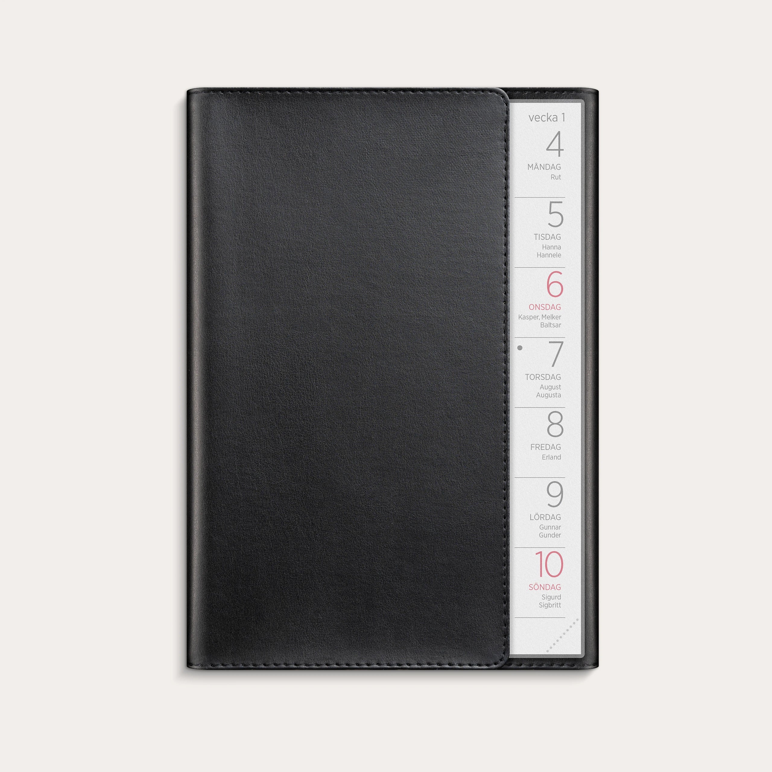 Stor Veckokalender 2027 svart konstläder