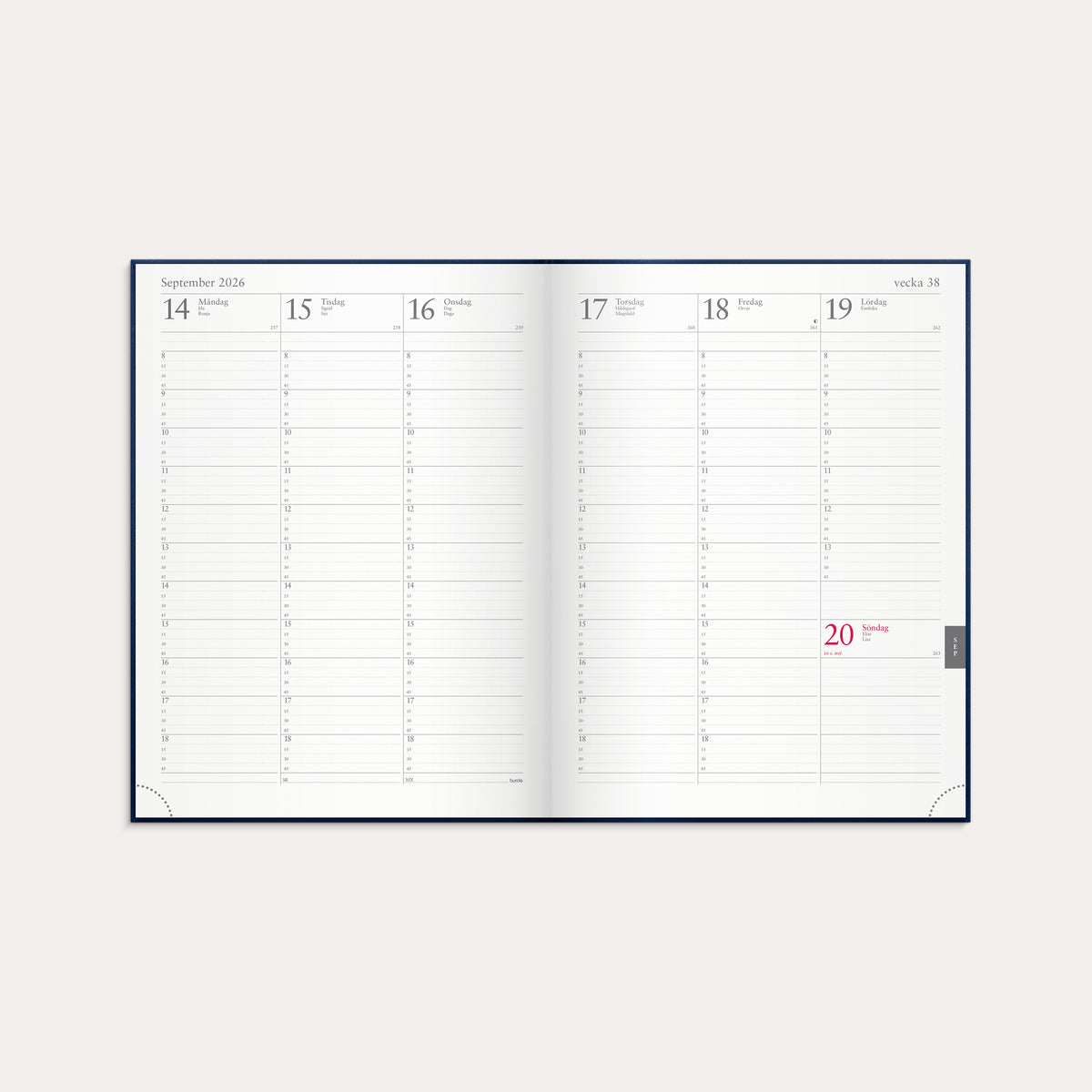 Kalender 2026 Veckojournal blått konstläder