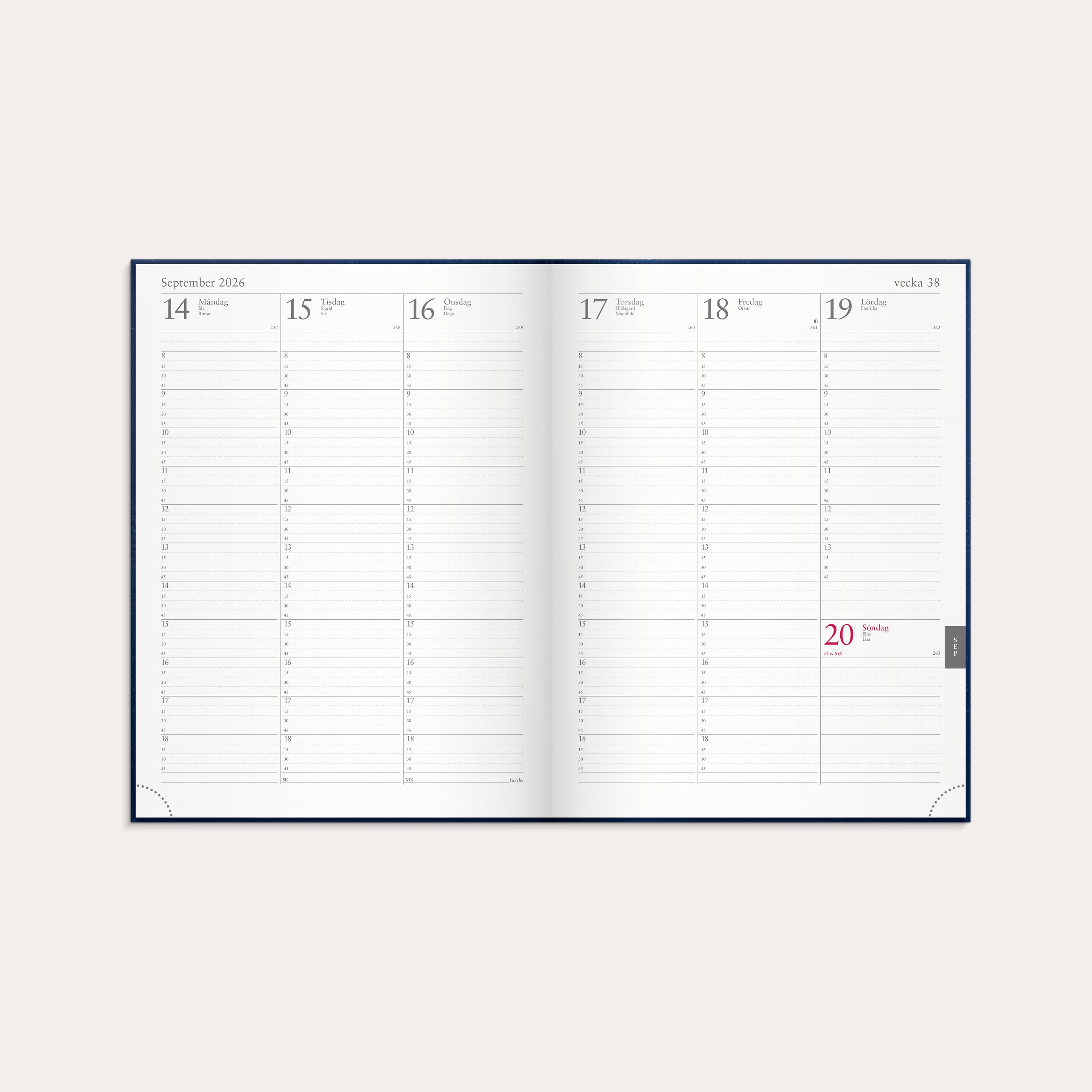 Kalender 2026 Veckojournal blått konstläder