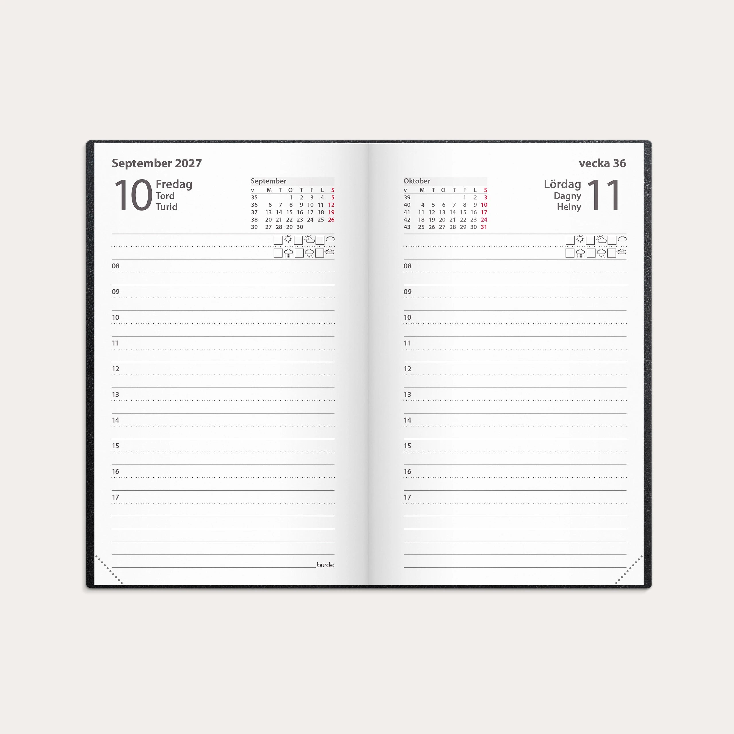 Lilla Agendan 2027 svart konstläder