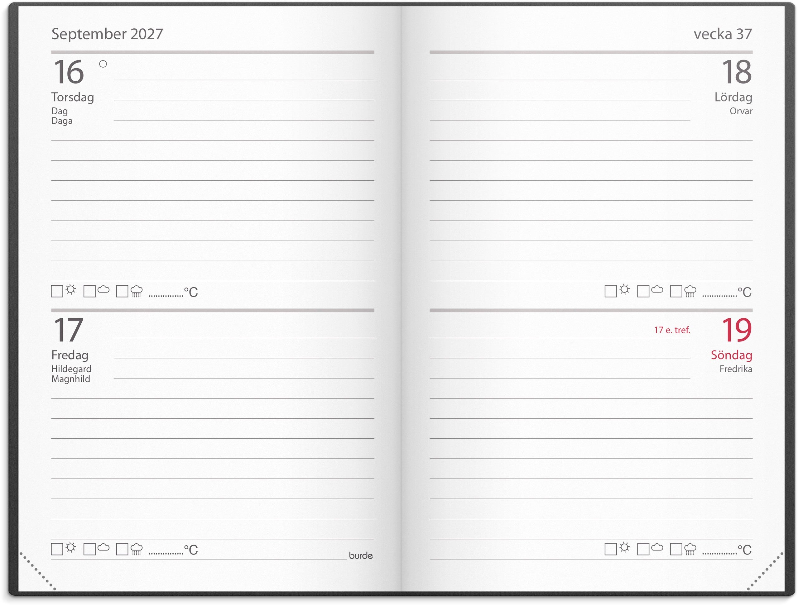 Kalender Stora Fick 2027 svart konstläder