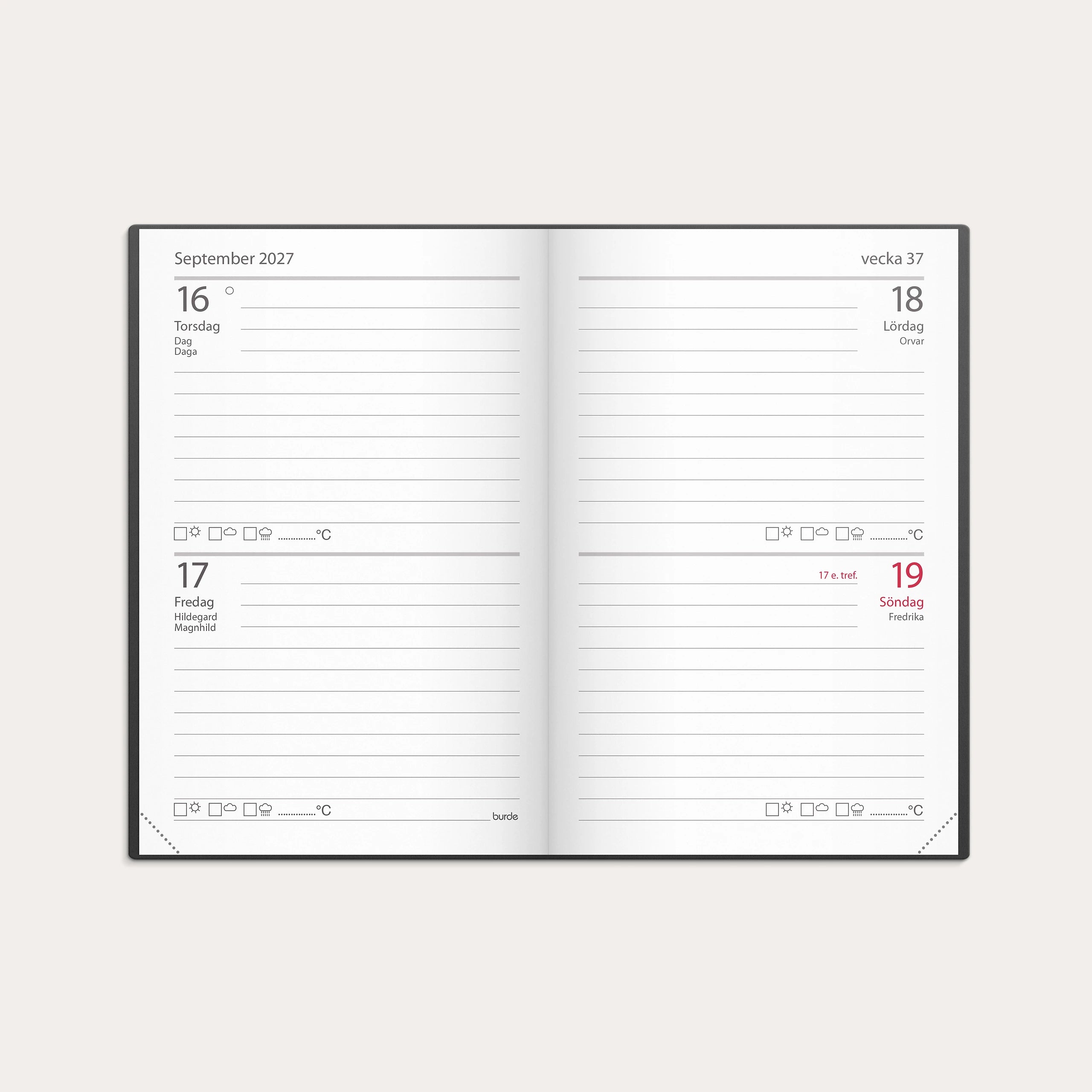 Kalender Stora Fick 2027 svart konstläder