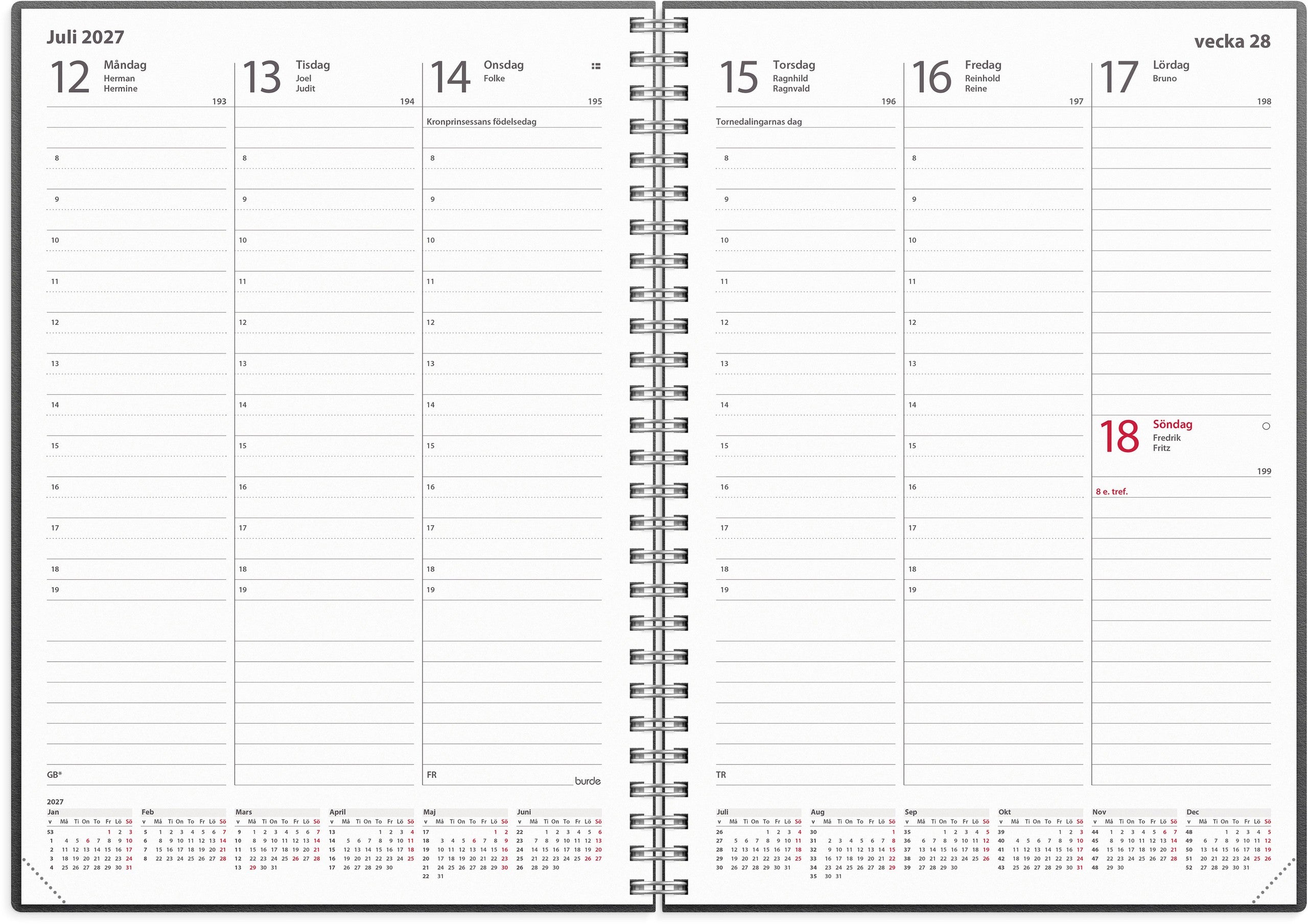 Kalender 2027 Weekly A5 refill