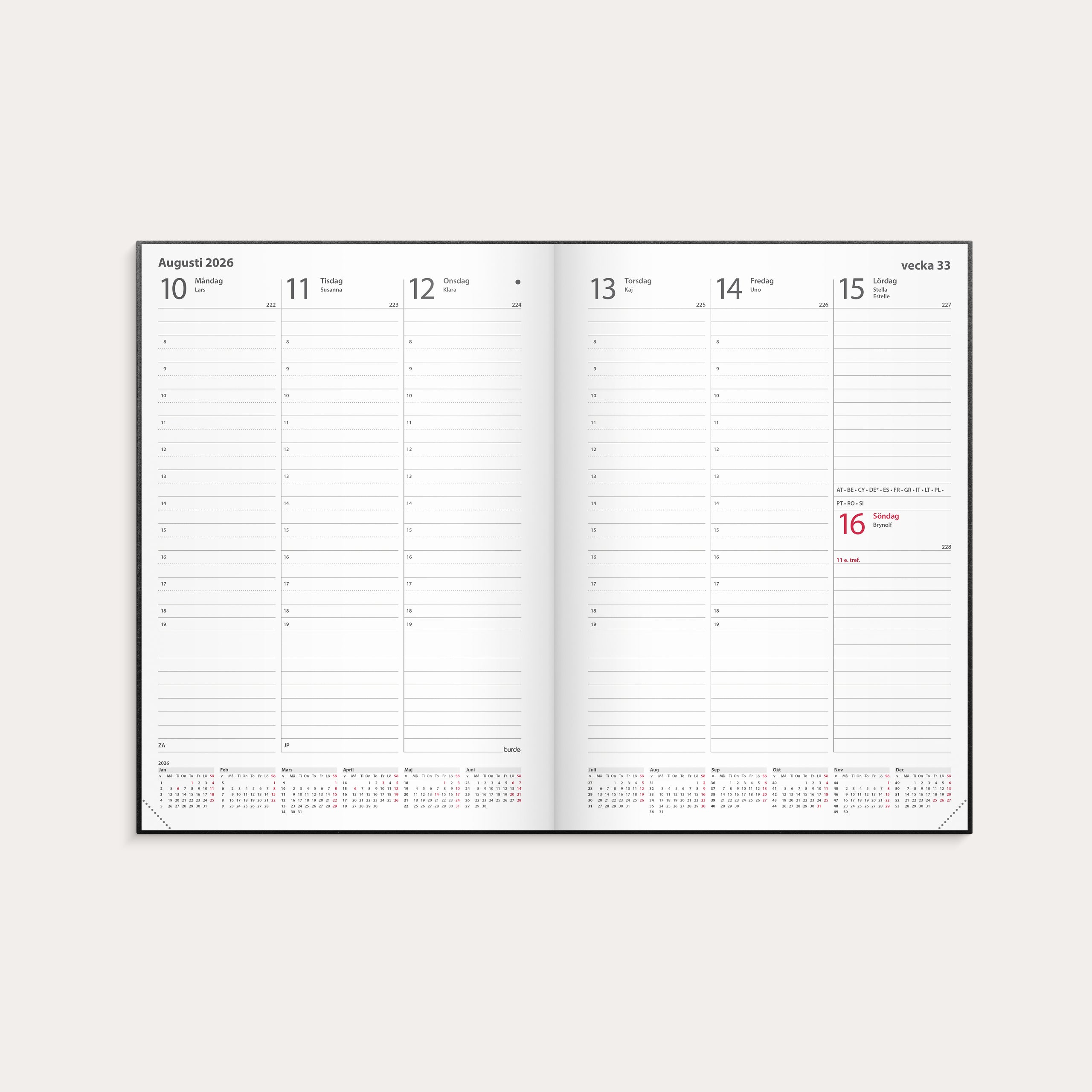 Kalender 2026 Weekly A5 svart konstläder