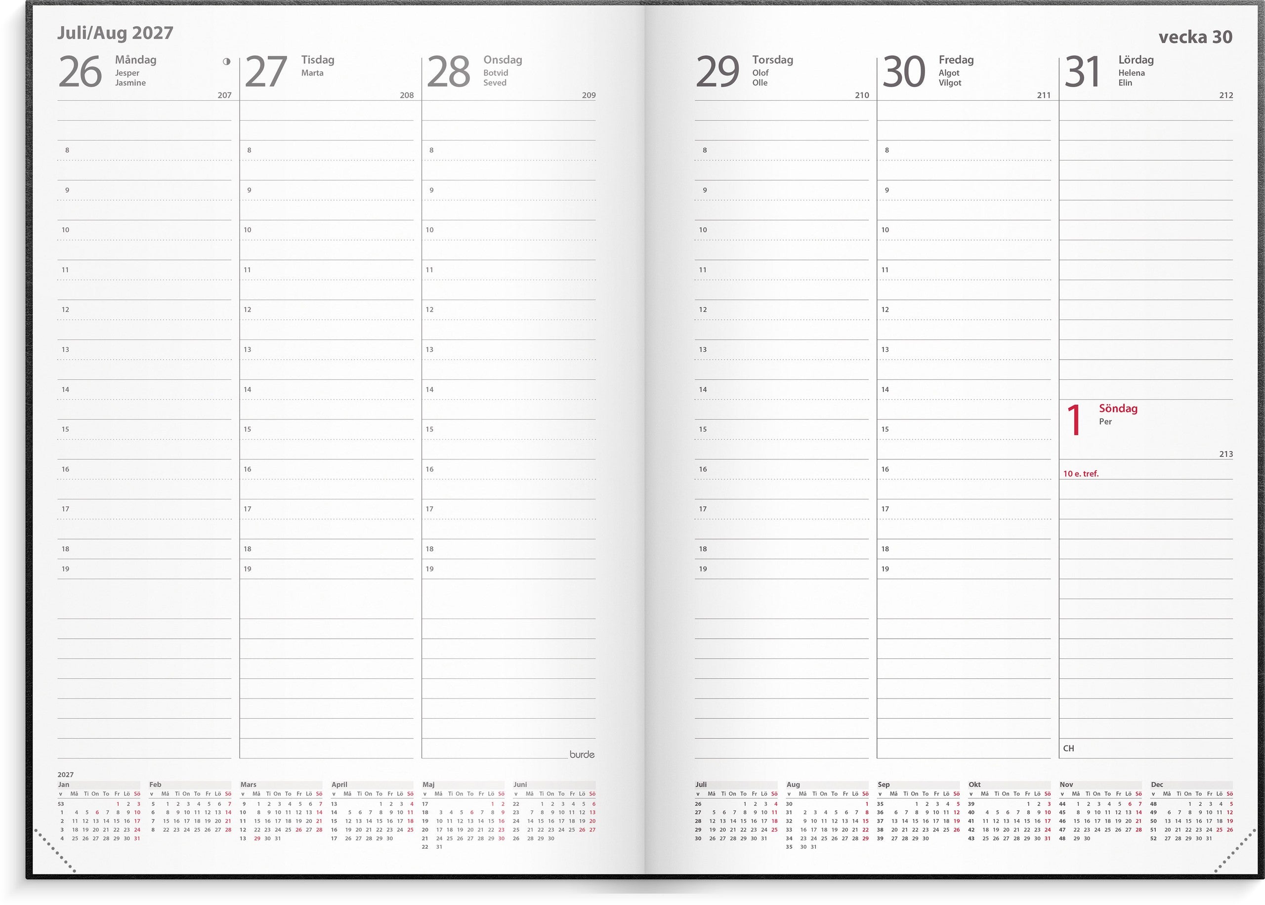 Kalender 2027 Weekly A5 svart konstläder