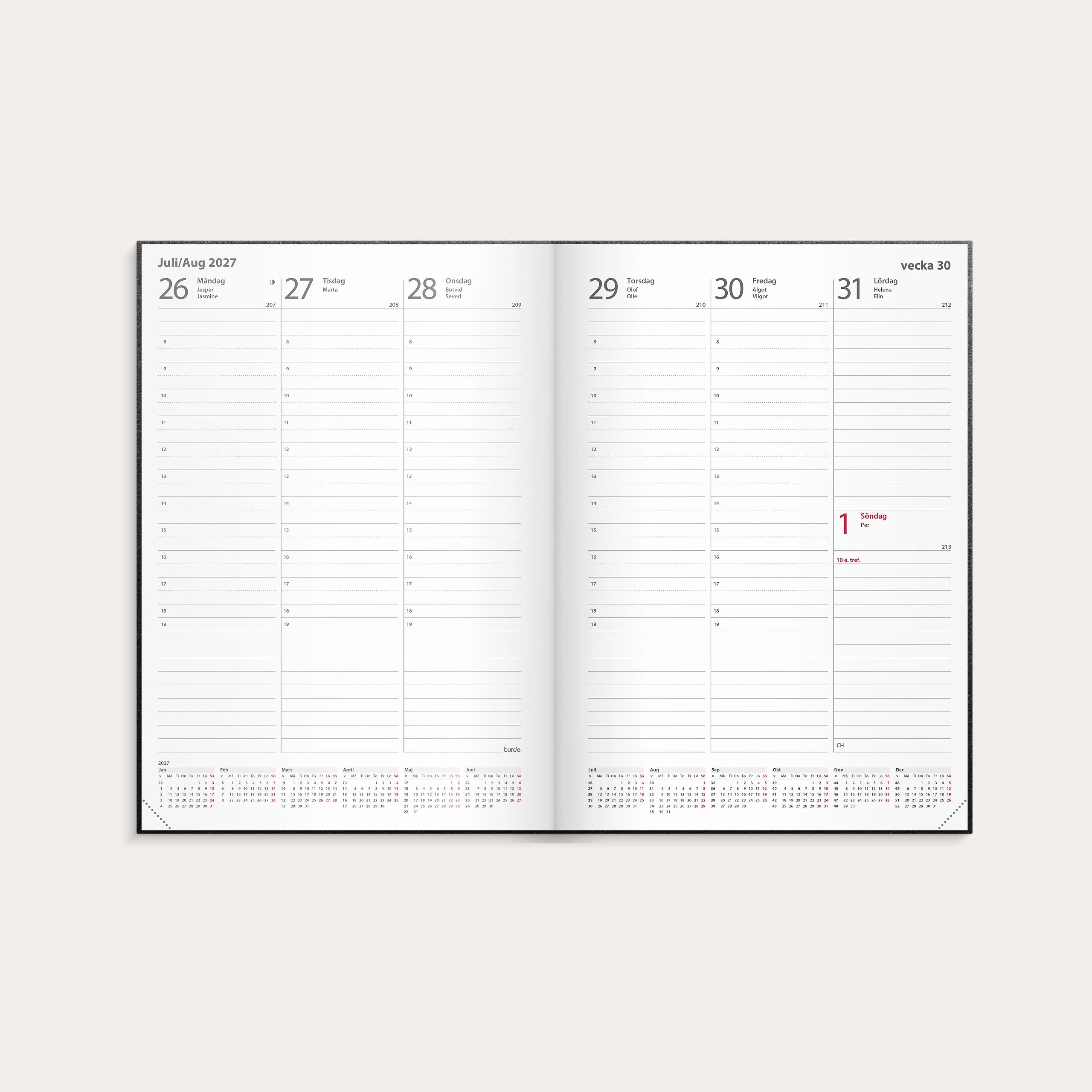 Kalender 2027 Weekly A5 svart konstläder