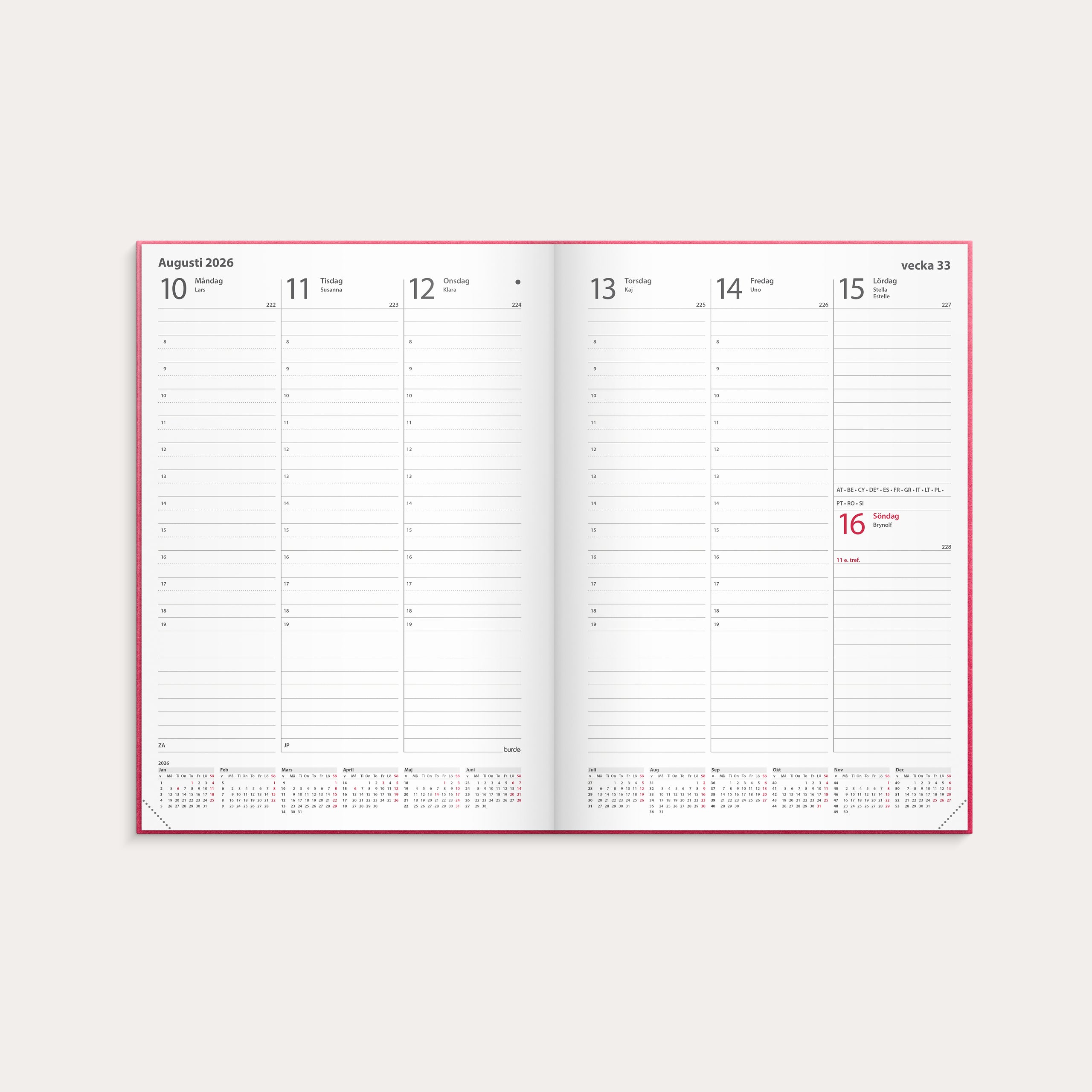 Kalender 2026 Weekly A5 rosa konstläder