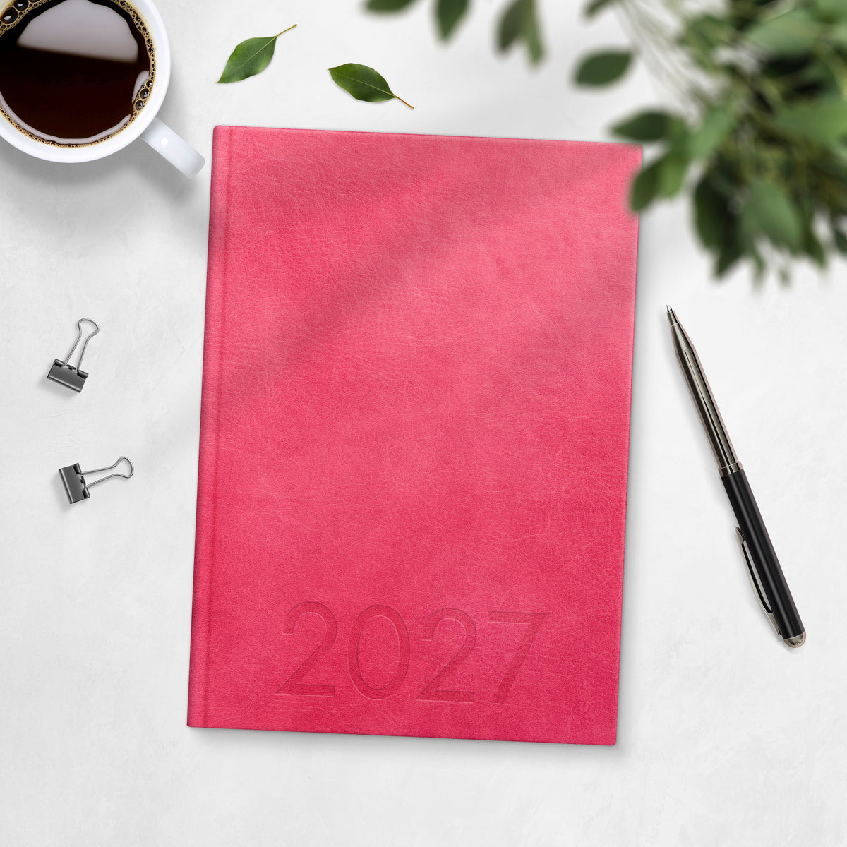 Kalender 2027 Weekly A5 rosa konstläder