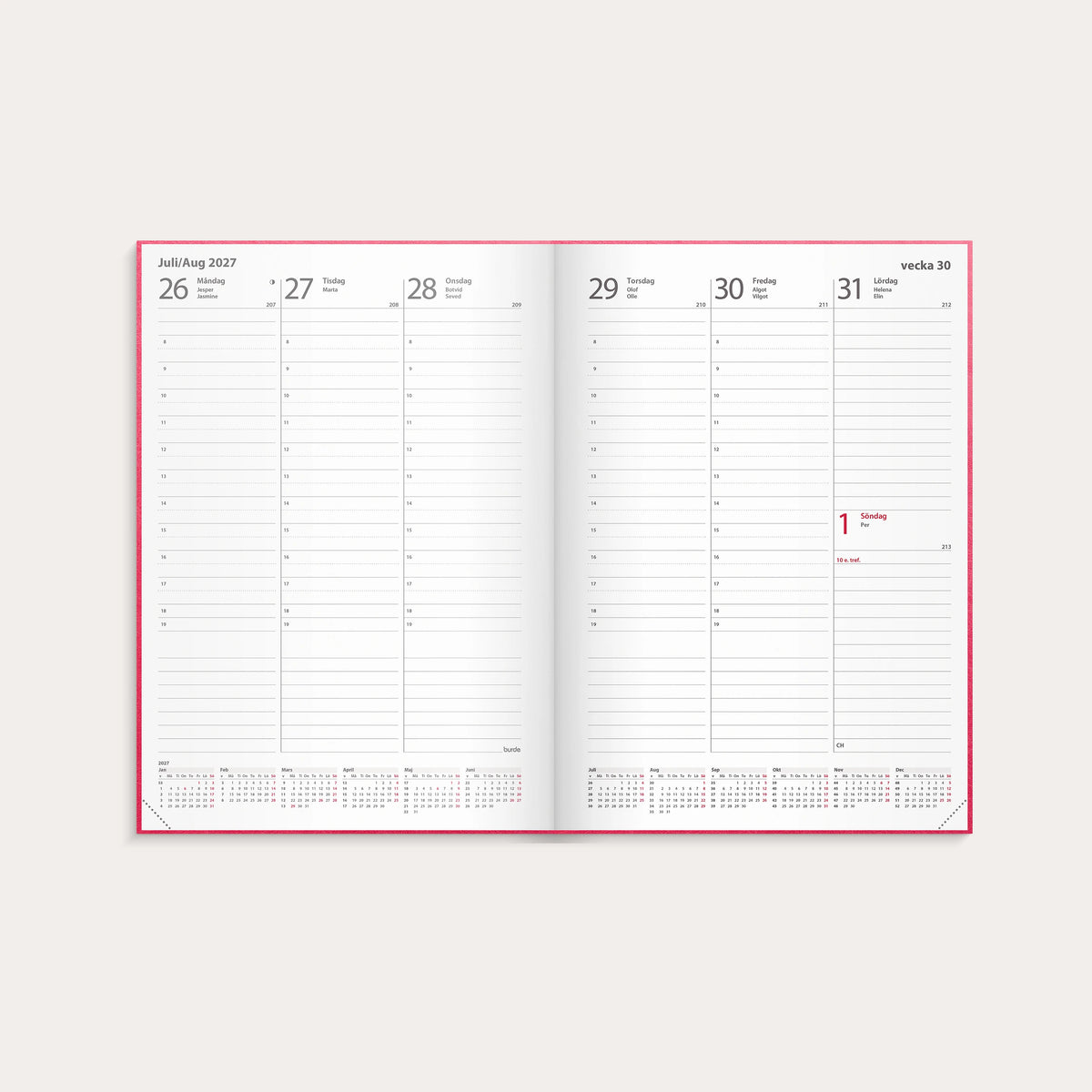 Kalender 2027 Weekly A5 rosa konstläder