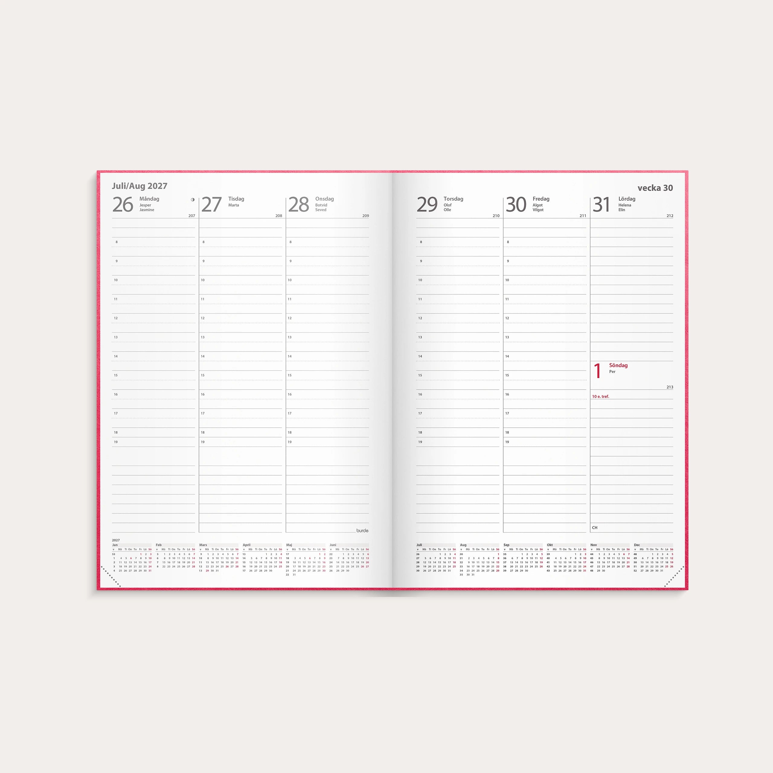 Kalender 2027 Weekly A5 rosa konstläder