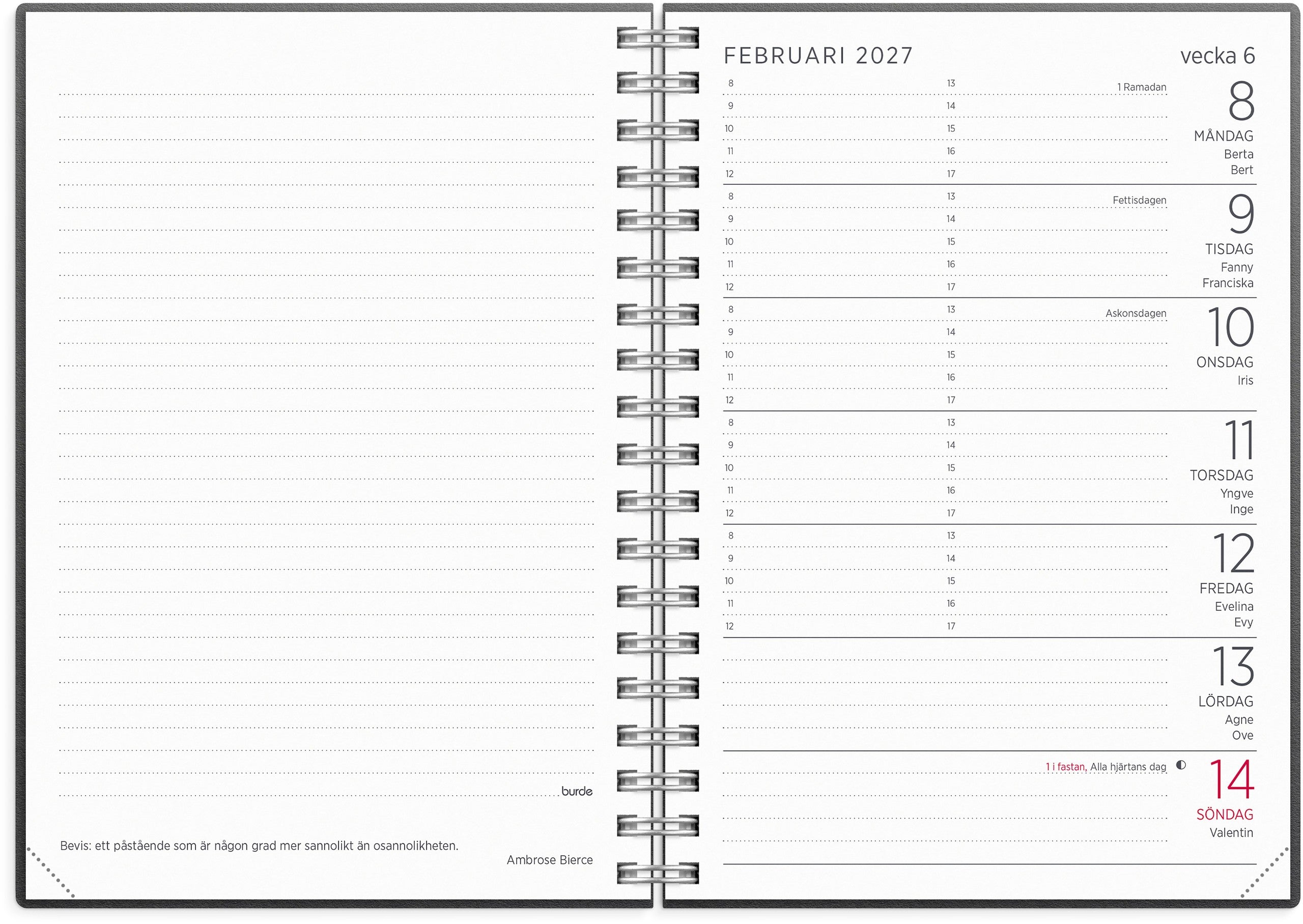 Liten Veckokalender 2027 refill