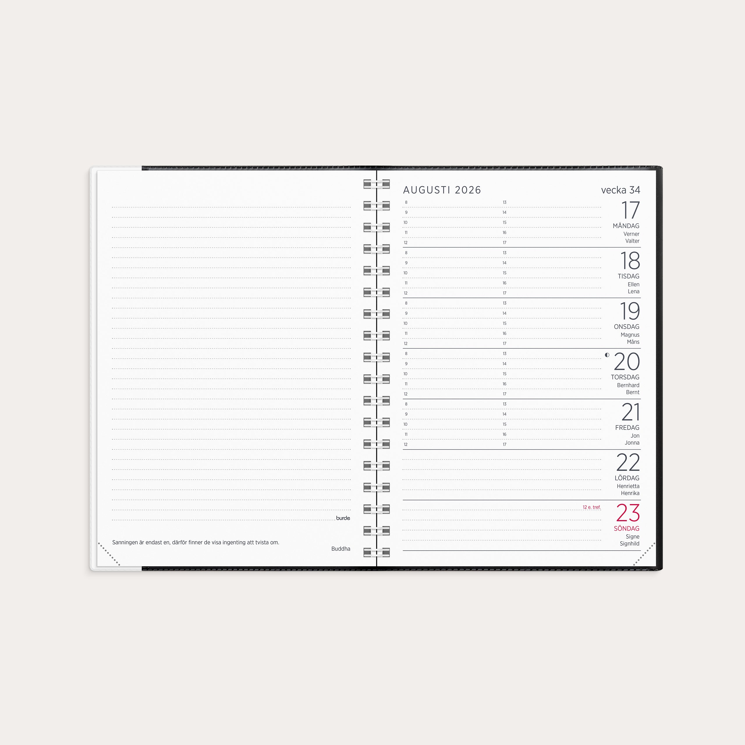 Liten Veckokalender 2026 svart plast