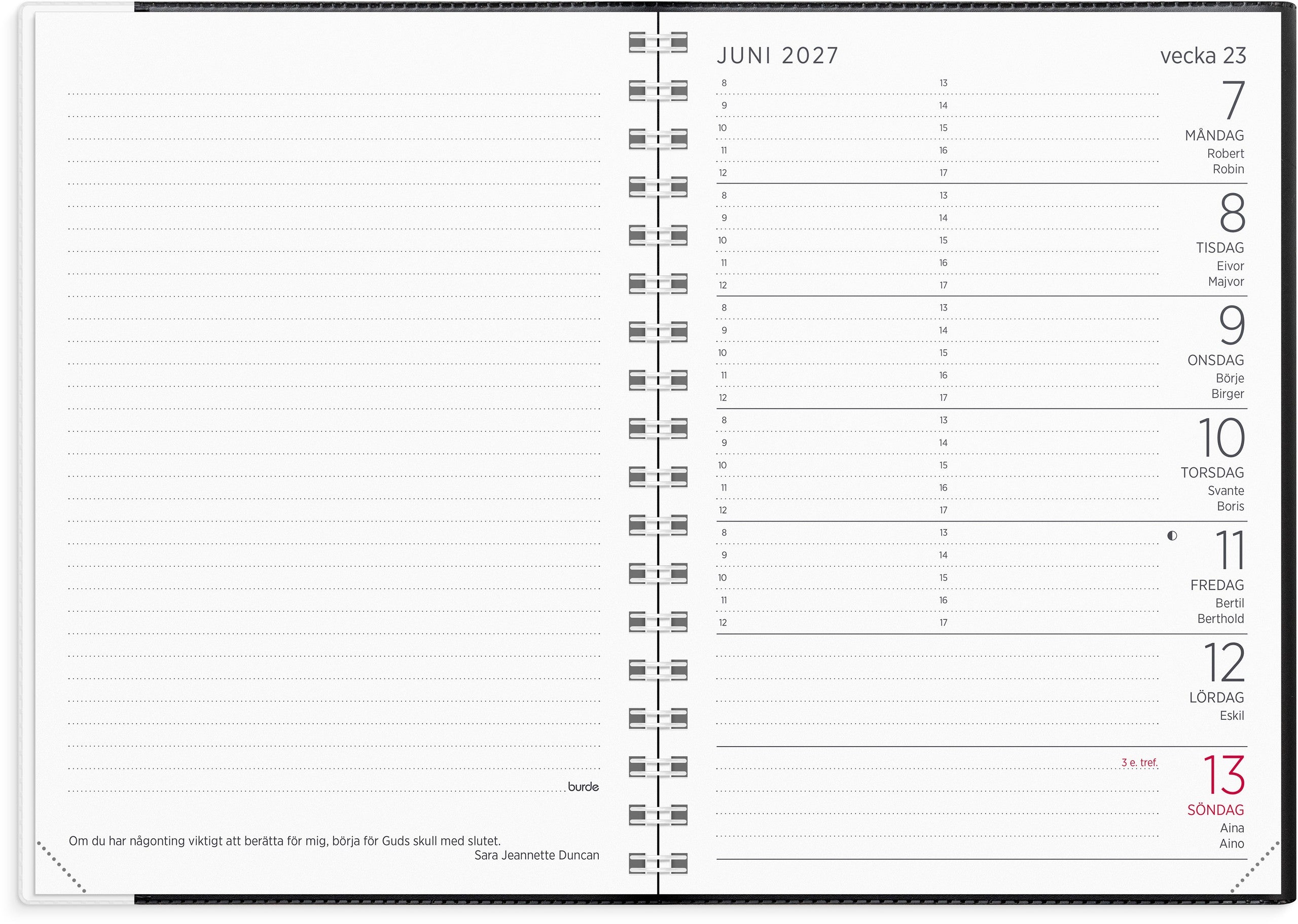Liten Veckokalender 2027 svart plast