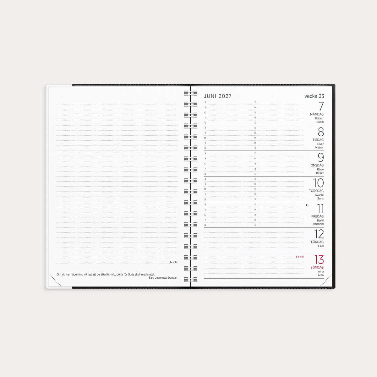 Liten Veckokalender 2027 svart plast