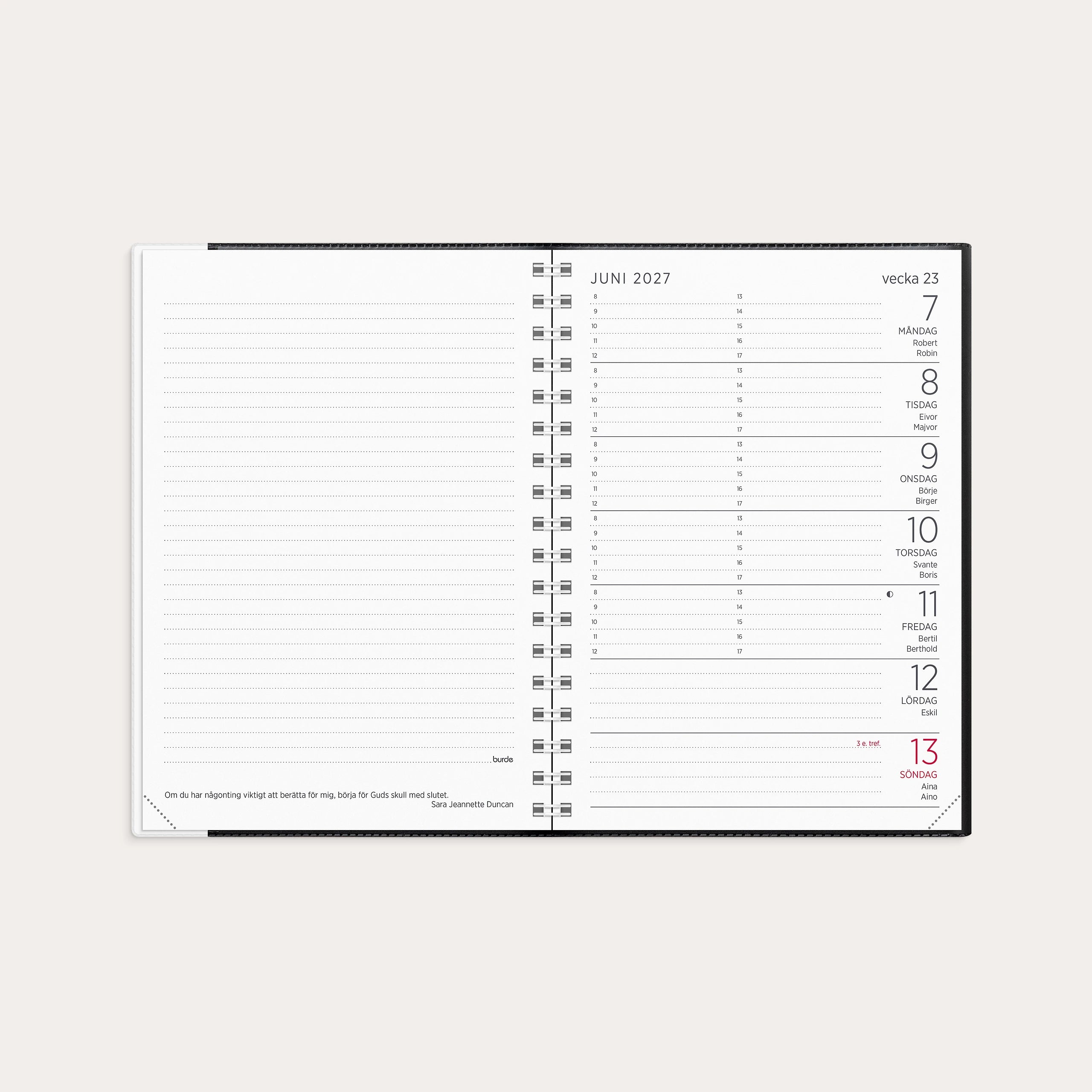 Liten Veckokalender 2027 svart plast