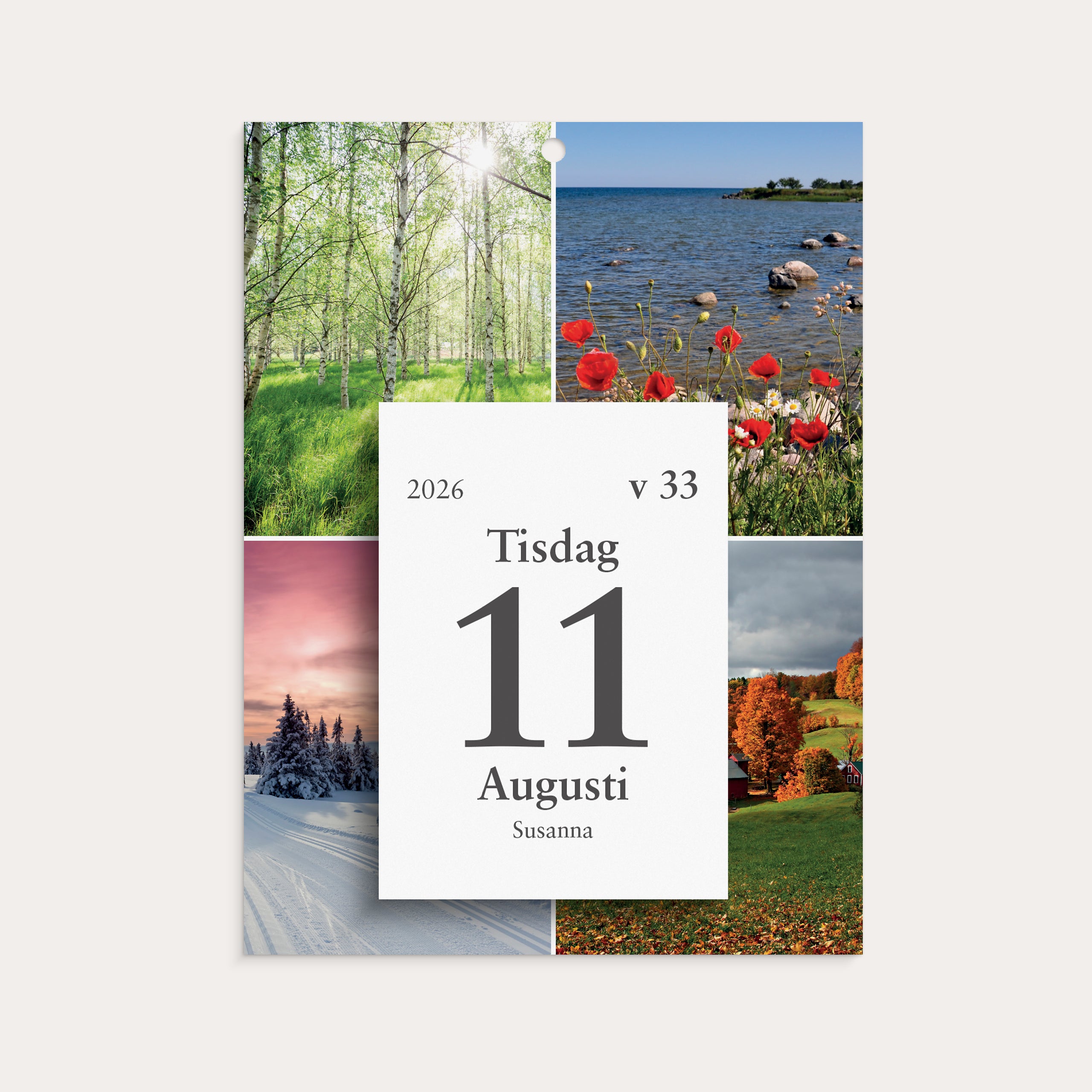 Kalender 2026 Väggplån med dagblock Årstiderna