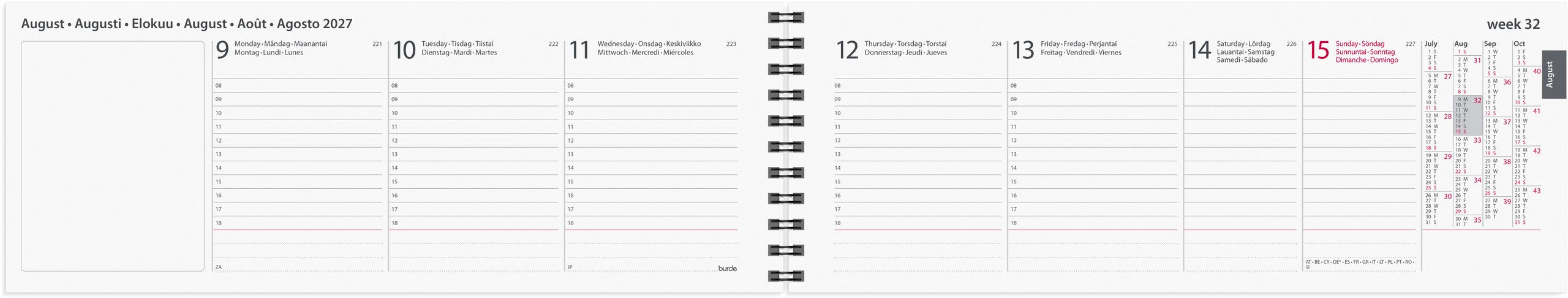 Desk calendar Europe 2027