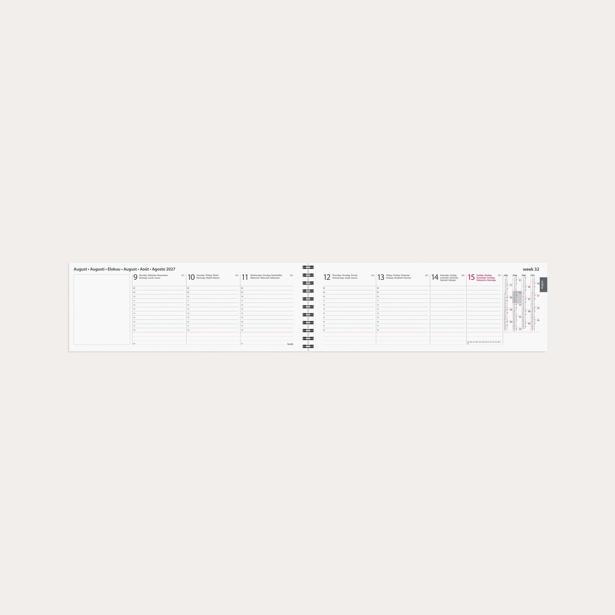 Desk calendar Europe 2027