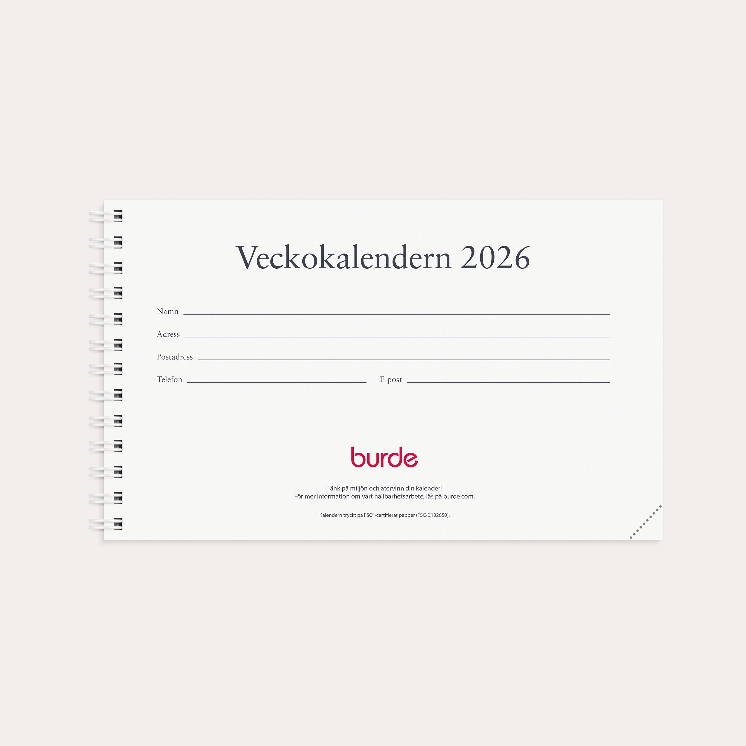 Kalender 2026 Veckokalendern refill