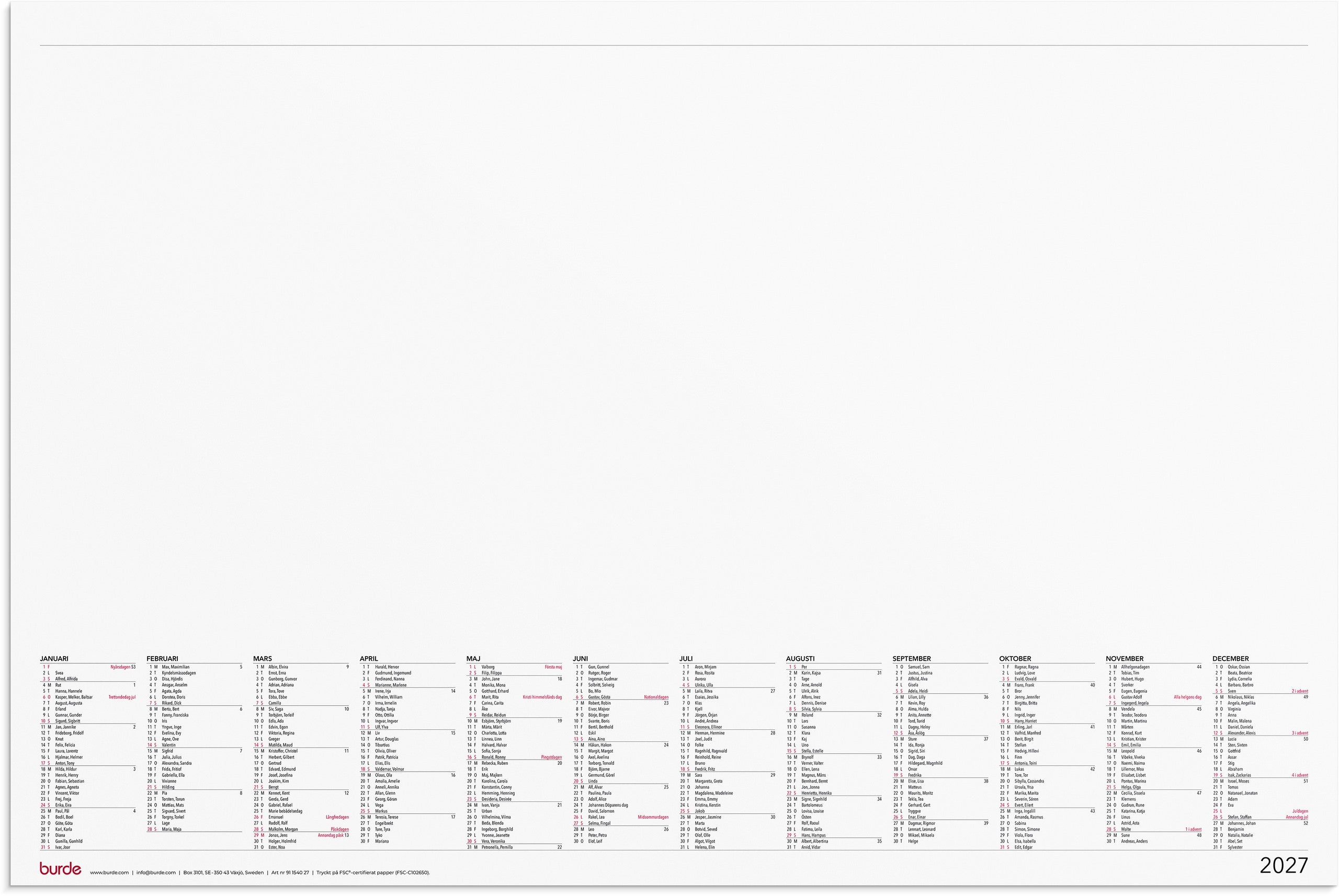Kalender Skrivunderlägg Elegant 2027