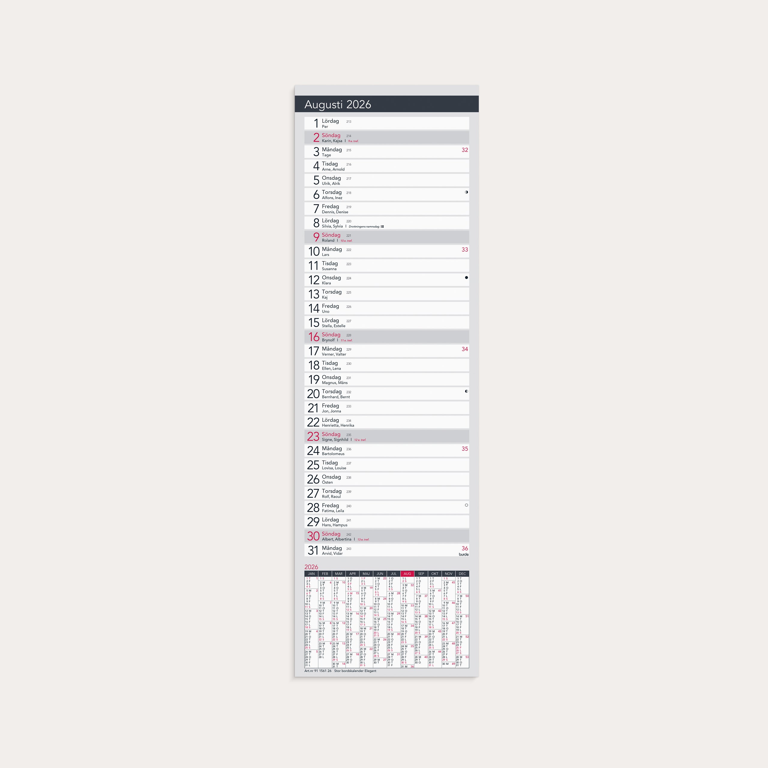 Kalender 2026 Stor Bordskalender Elegant