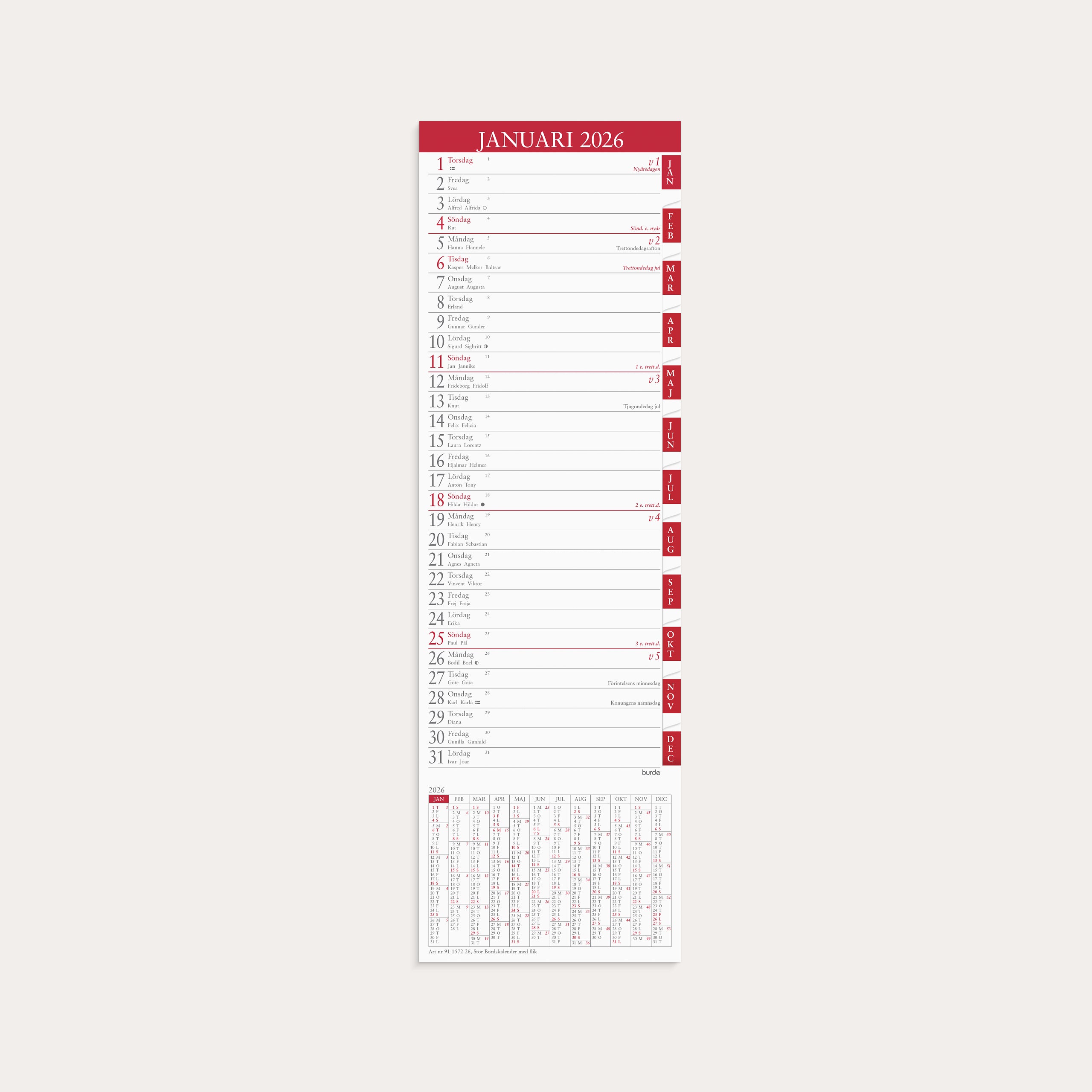 Kalender 2026 Stor Bordskalender flik