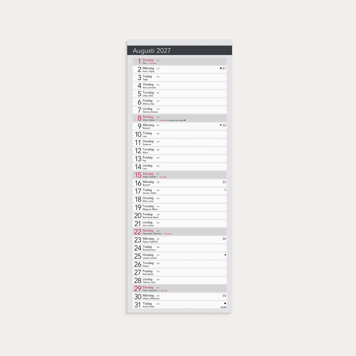 Liten Bordskalender Elegant 2027