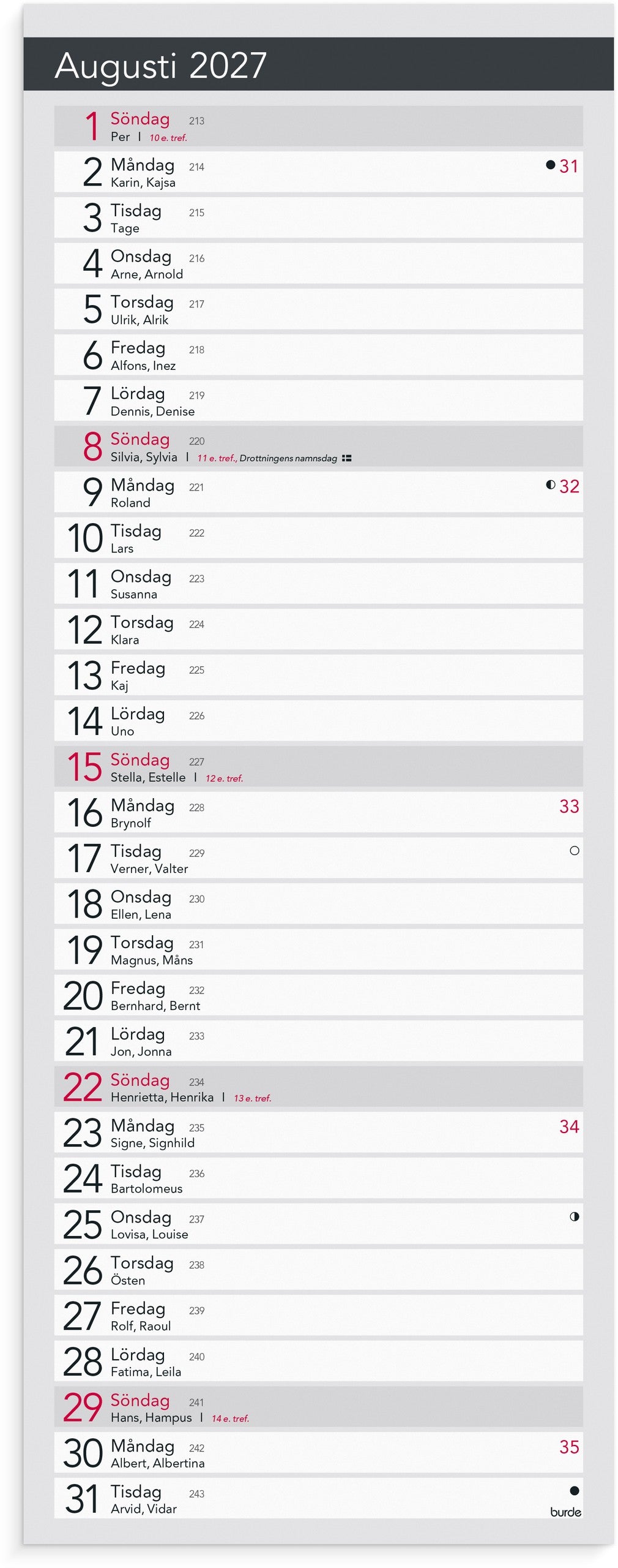 Liten Bordskalender Elegant 2027