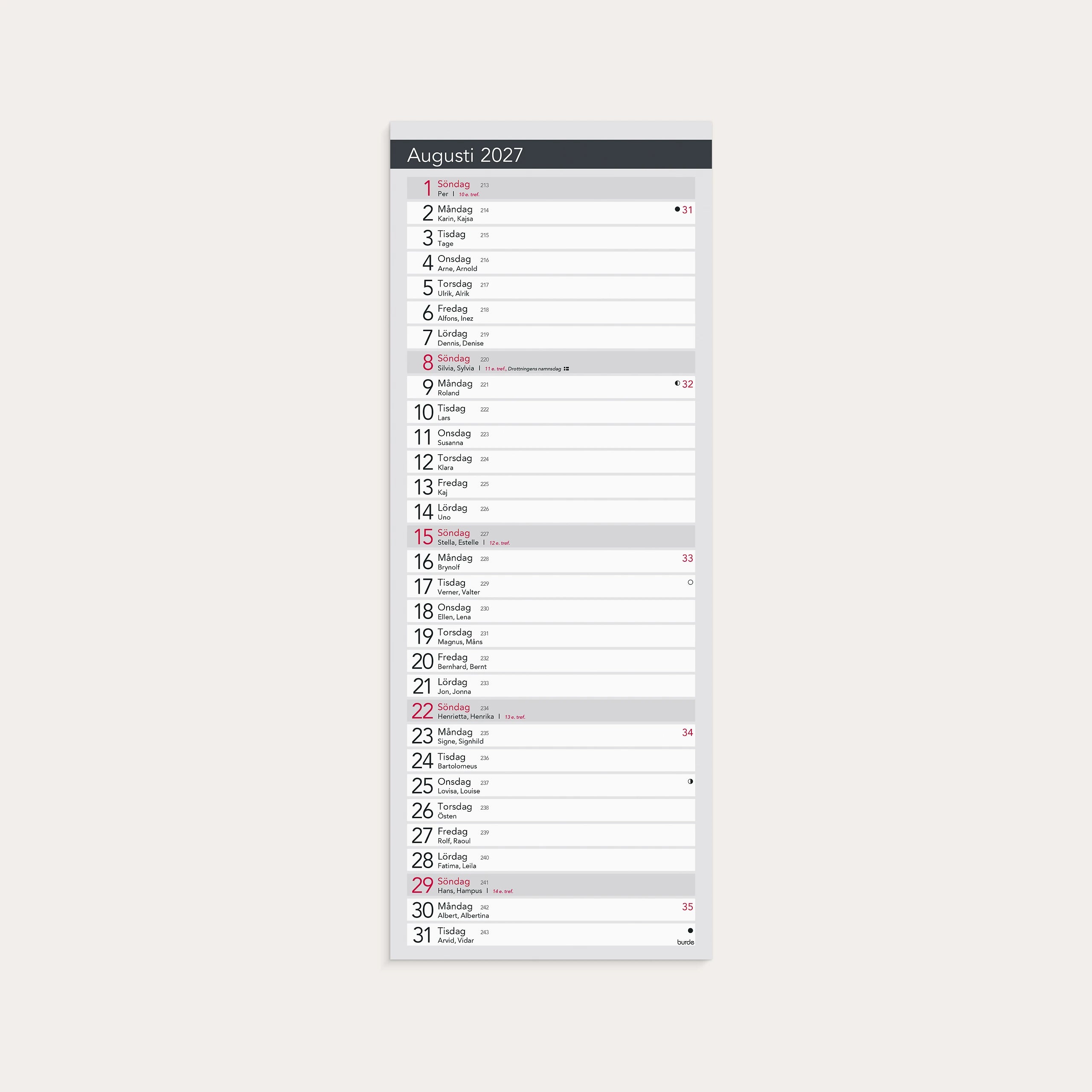 Liten Bordskalender Elegant 2027
