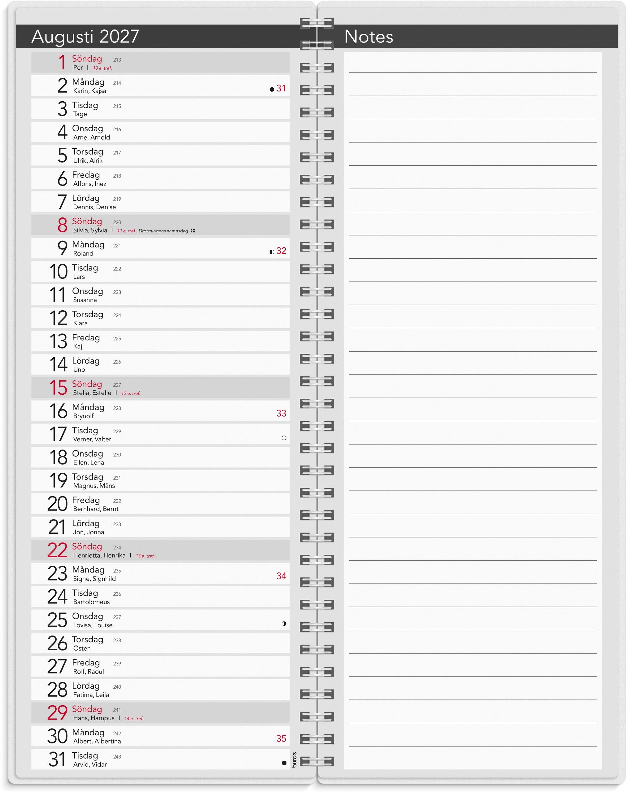 Bordskalender Elegant 2027 spiral