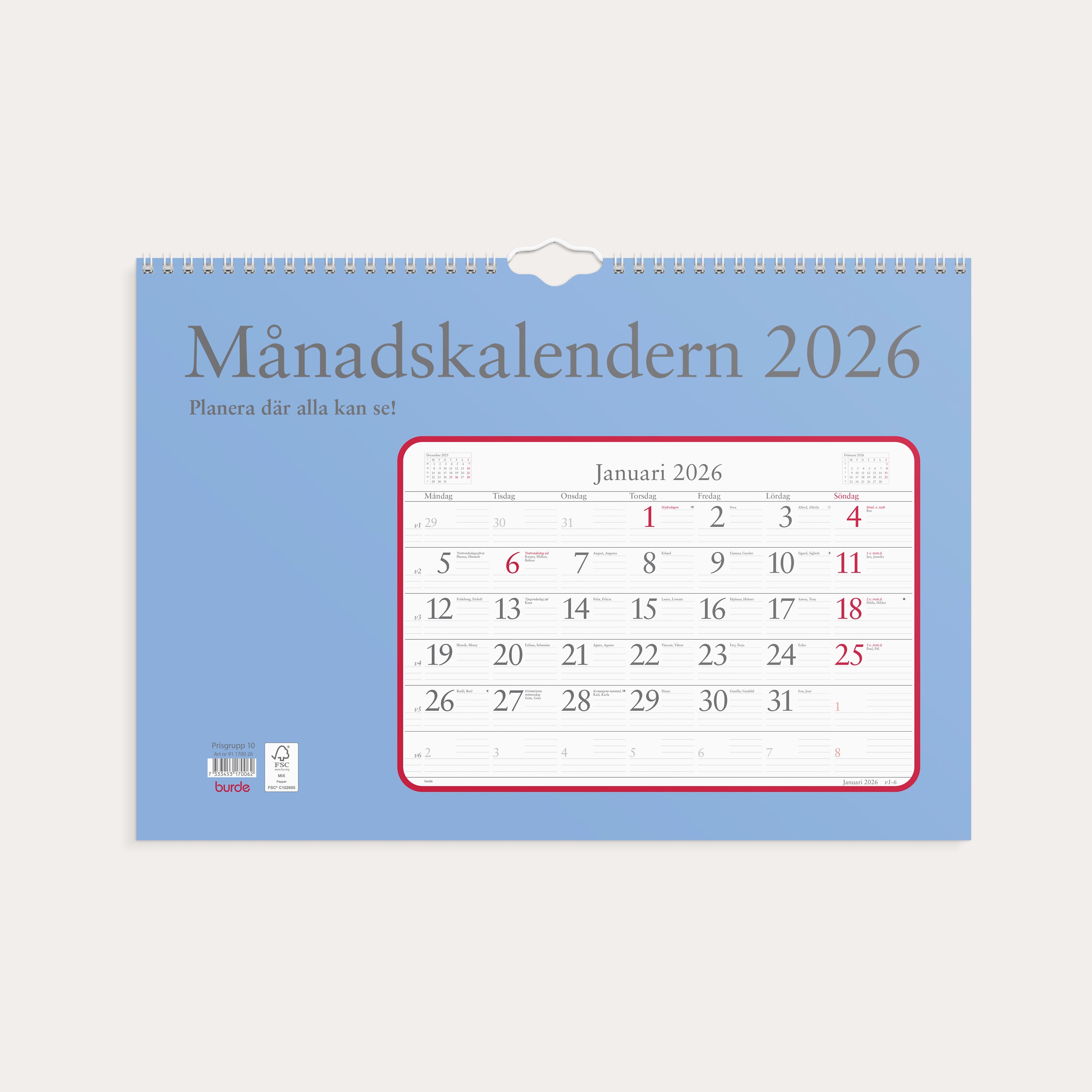 Väggkalender 2026 Månadskalendern