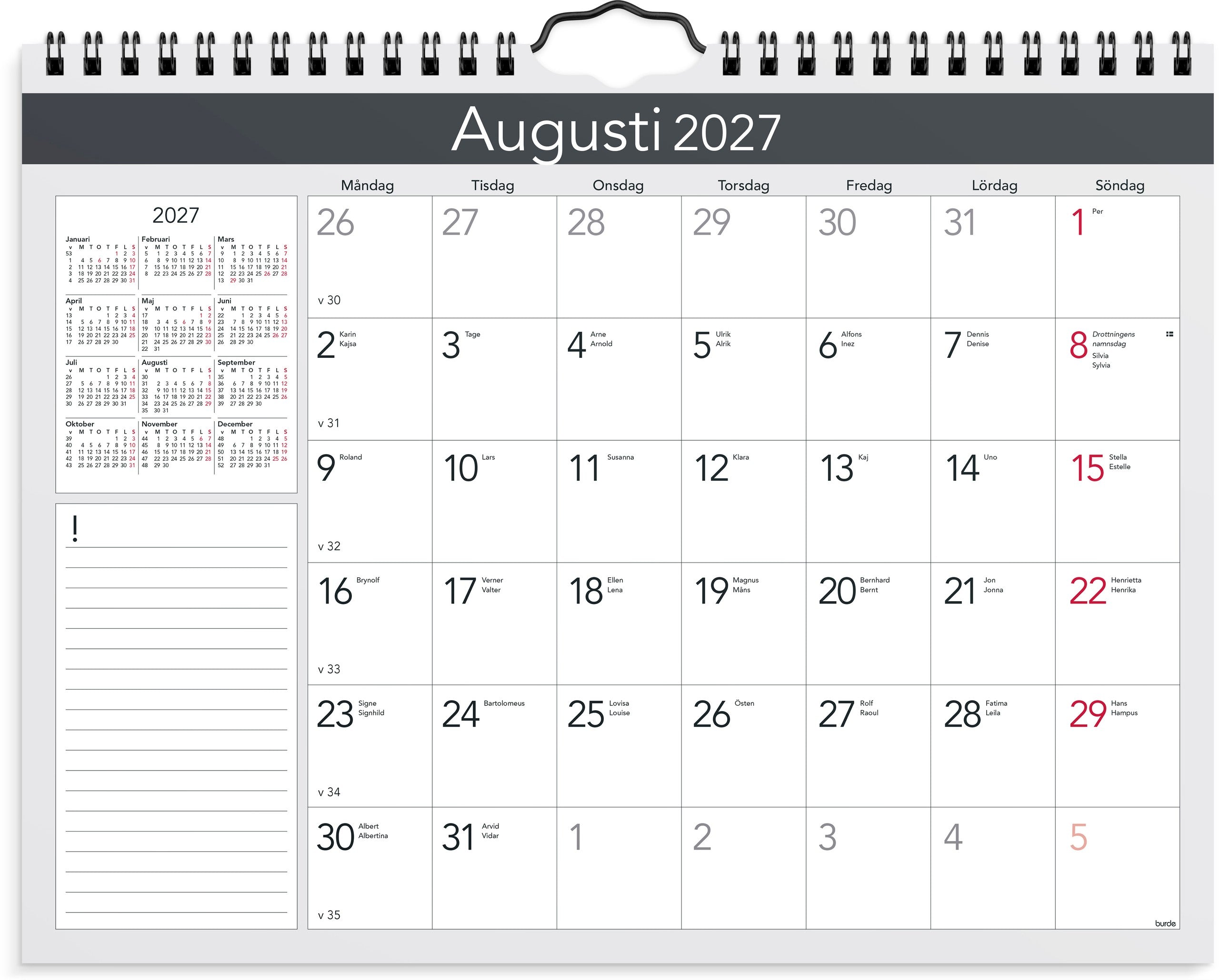 Väggkalender 2027  Elegant