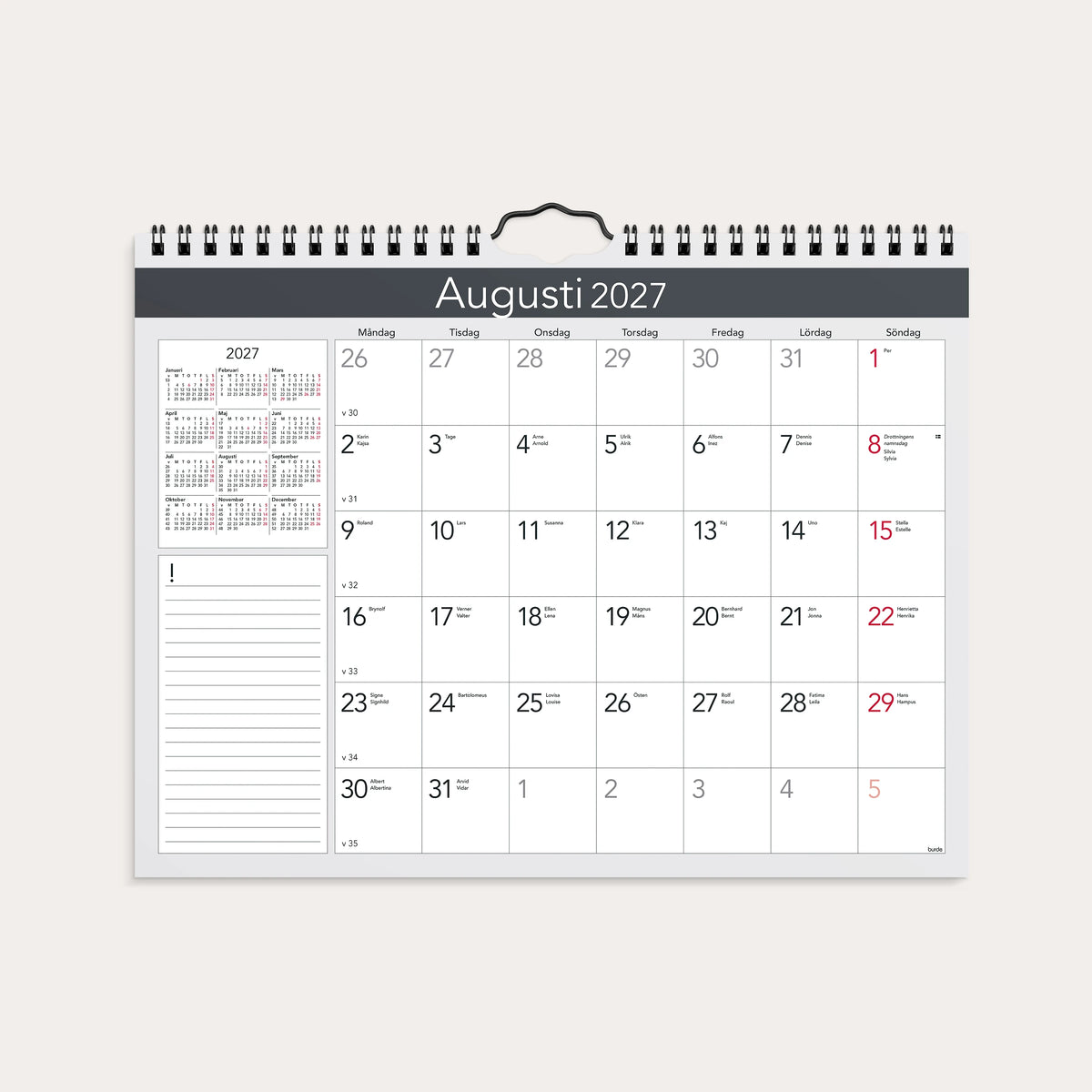 Väggkalender 2027  Elegant
